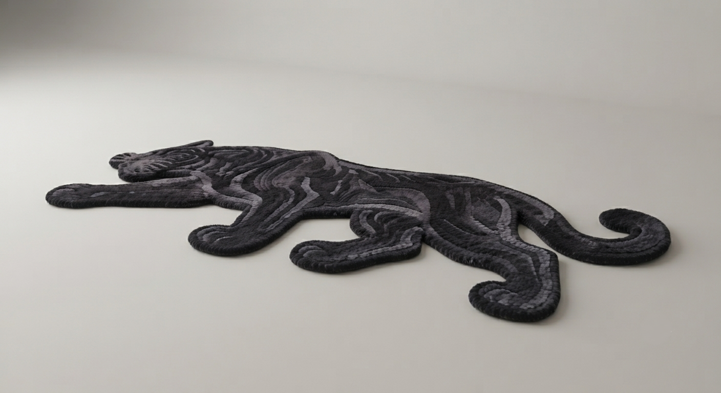 Black Panther Rug, Hand Tufted Animal Rug, Wild Cat Carpet, Black Wool Rug, Gothic Decor, Statement Floor Rug