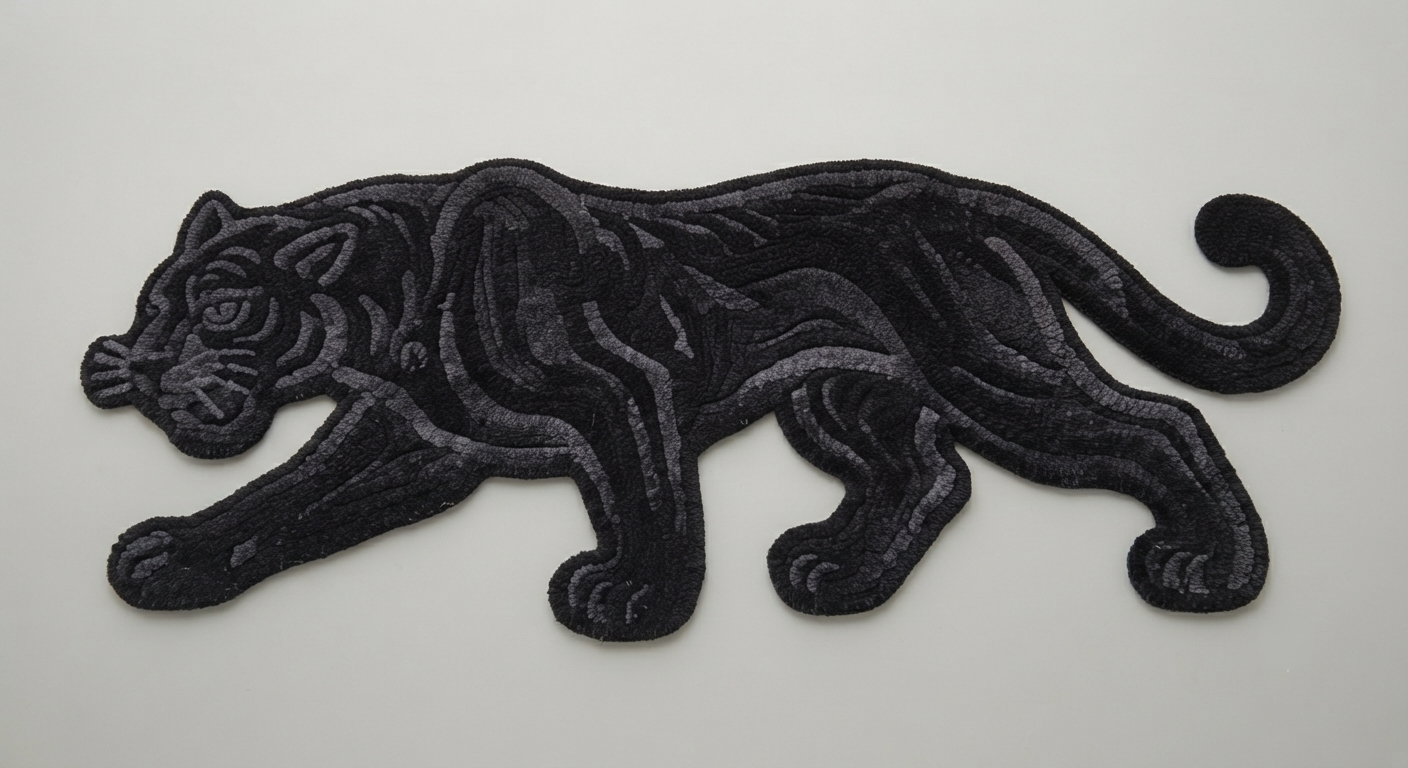 Black Panther Rug, Hand Tufted Animal Rug, Wild Cat Carpet, Black Wool Rug, Gothic Decor, Statement Floor Rug