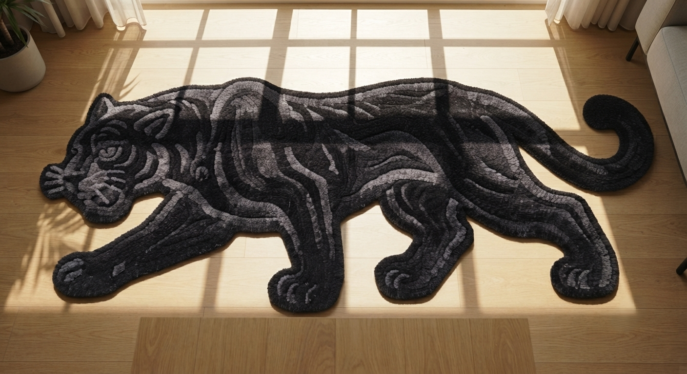 Black Panther Rug, Hand Tufted Animal Rug, Wild Cat Carpet, Black Wool Rug, Gothic Decor, Statement Floor Rug