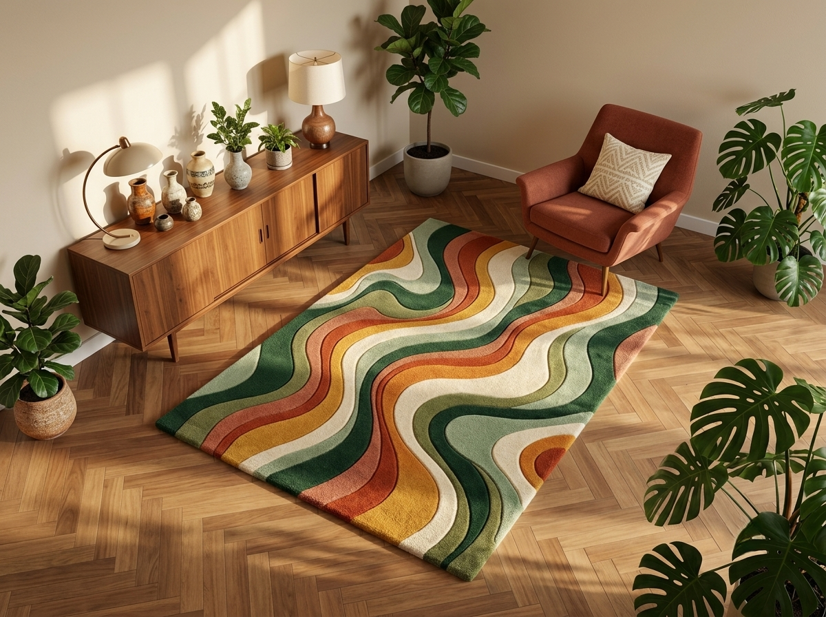 Retro Wave Area Rug | 70s Groovy Hand-Tufted Rug