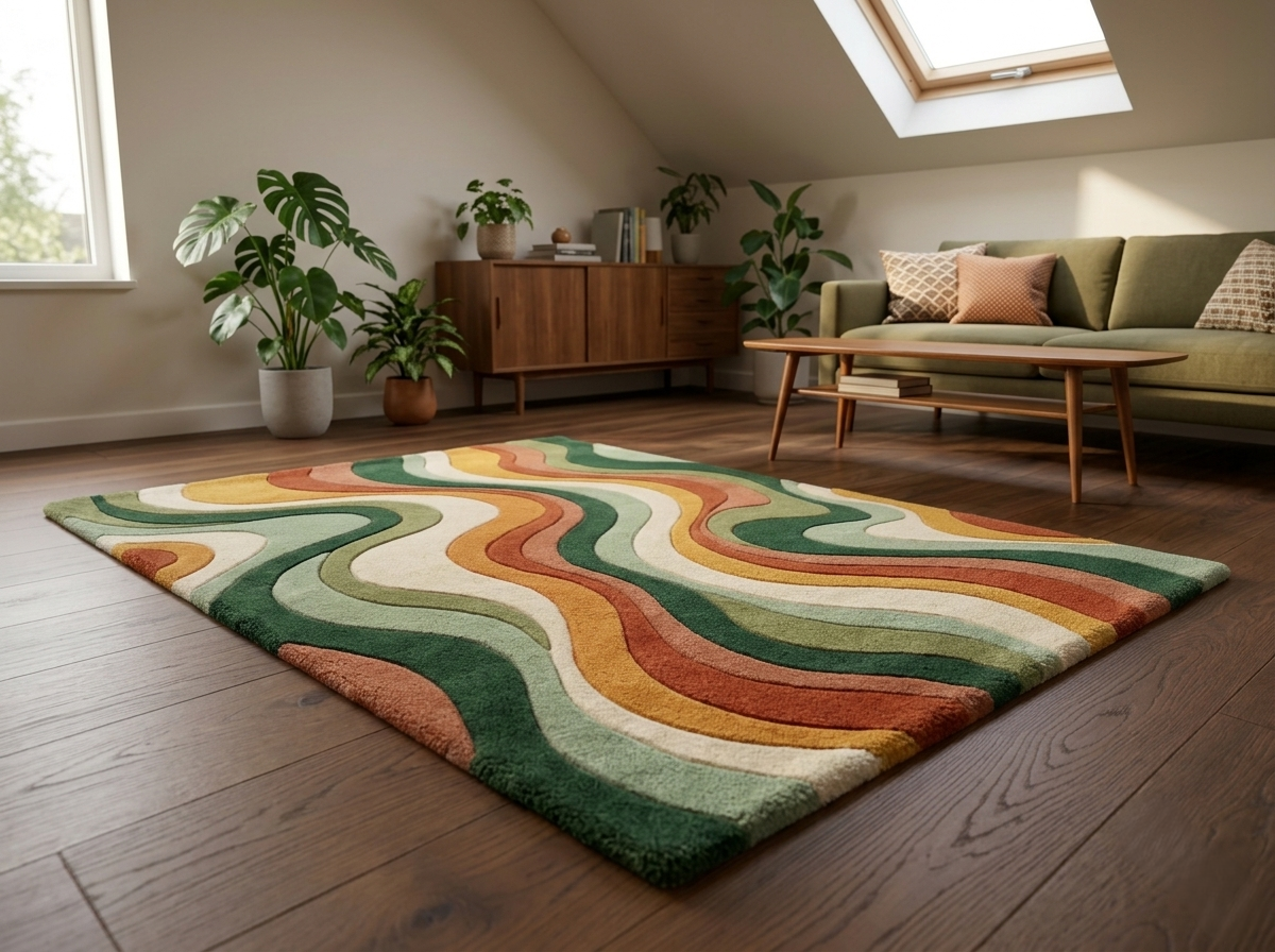 Retro Wave Area Rug | 70s Groovy Hand-Tufted Rug