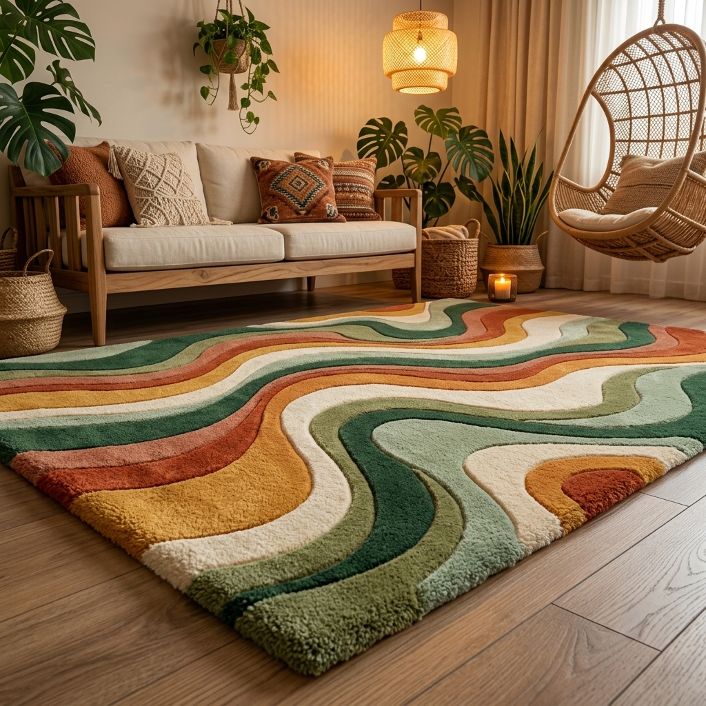 Retro Wave Area Rug | 70s Groovy Hand-Tufted Rug