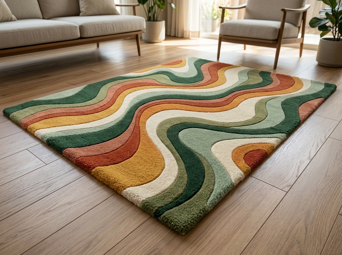Retro Wave Area Rug | 70s Groovy Hand-Tufted Rug