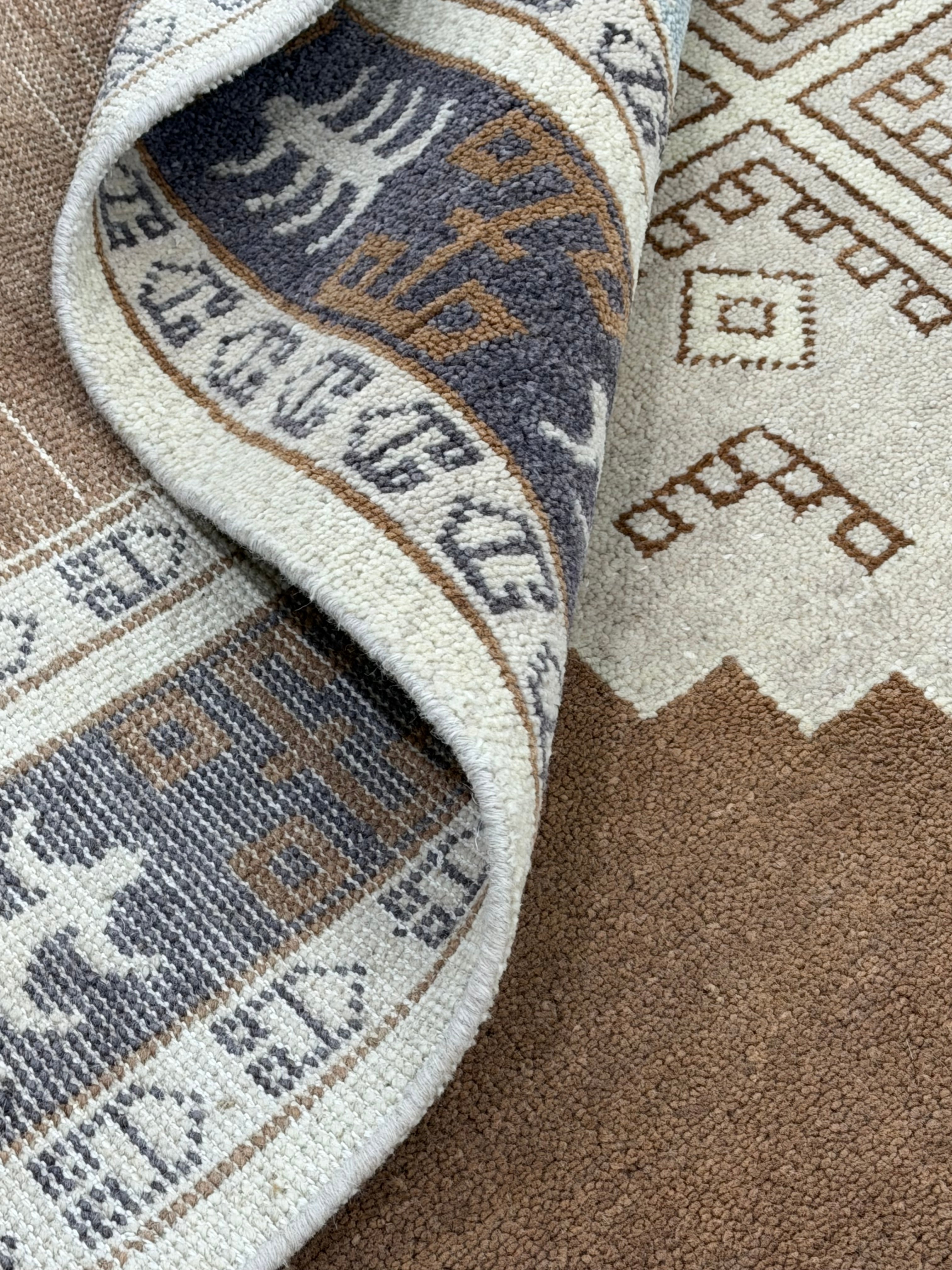 Hand Knotted Rug | Vintage Tribal Area Rug | Boho Geometric Carpet | Brown Cream Blue Rug | Persian Style Home Decor | Traditional Rug