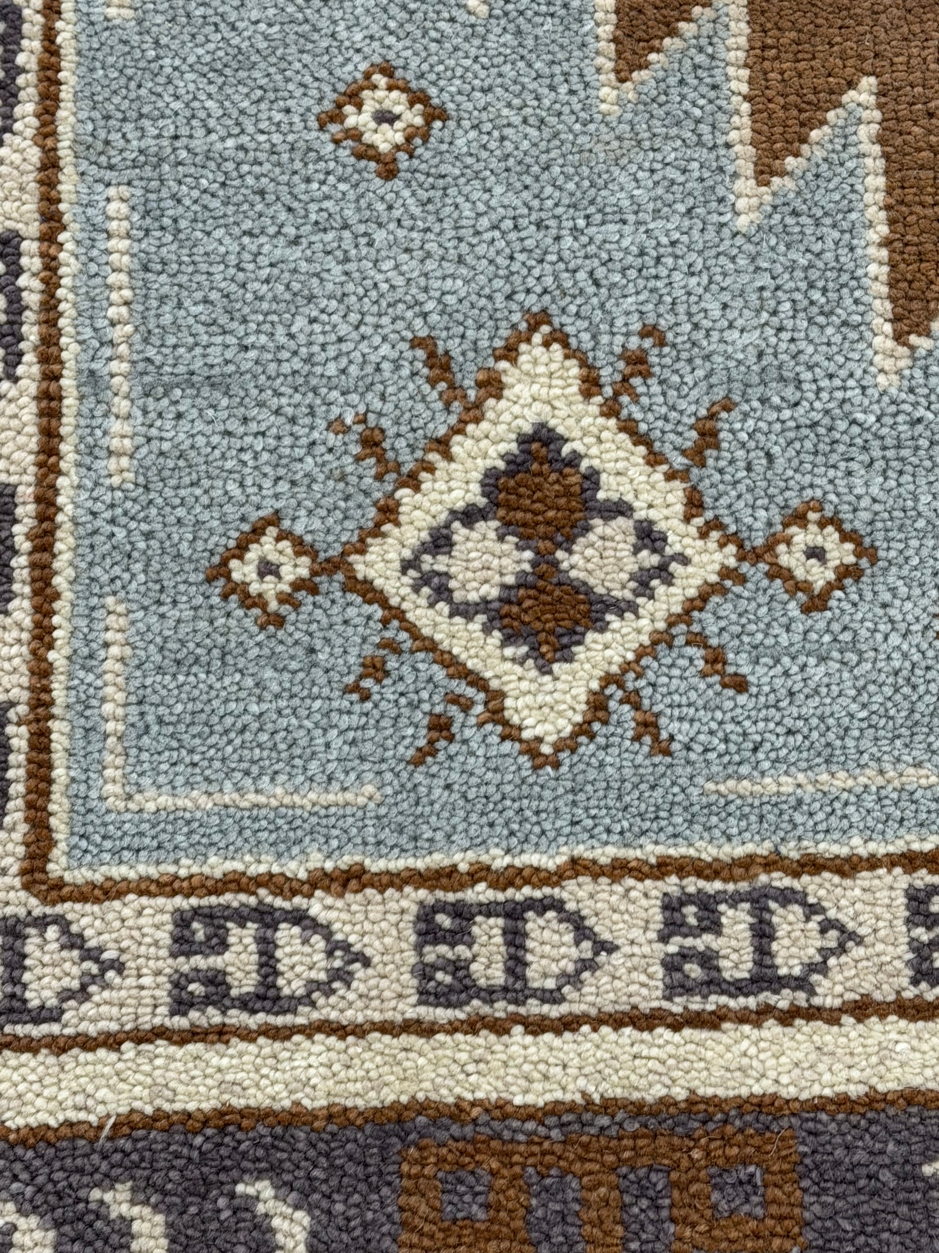Hand Knotted Rug | Vintage Tribal Area Rug | Boho Geometric Carpet | Brown Cream Blue Rug | Persian Style Home Decor | Traditional Rug