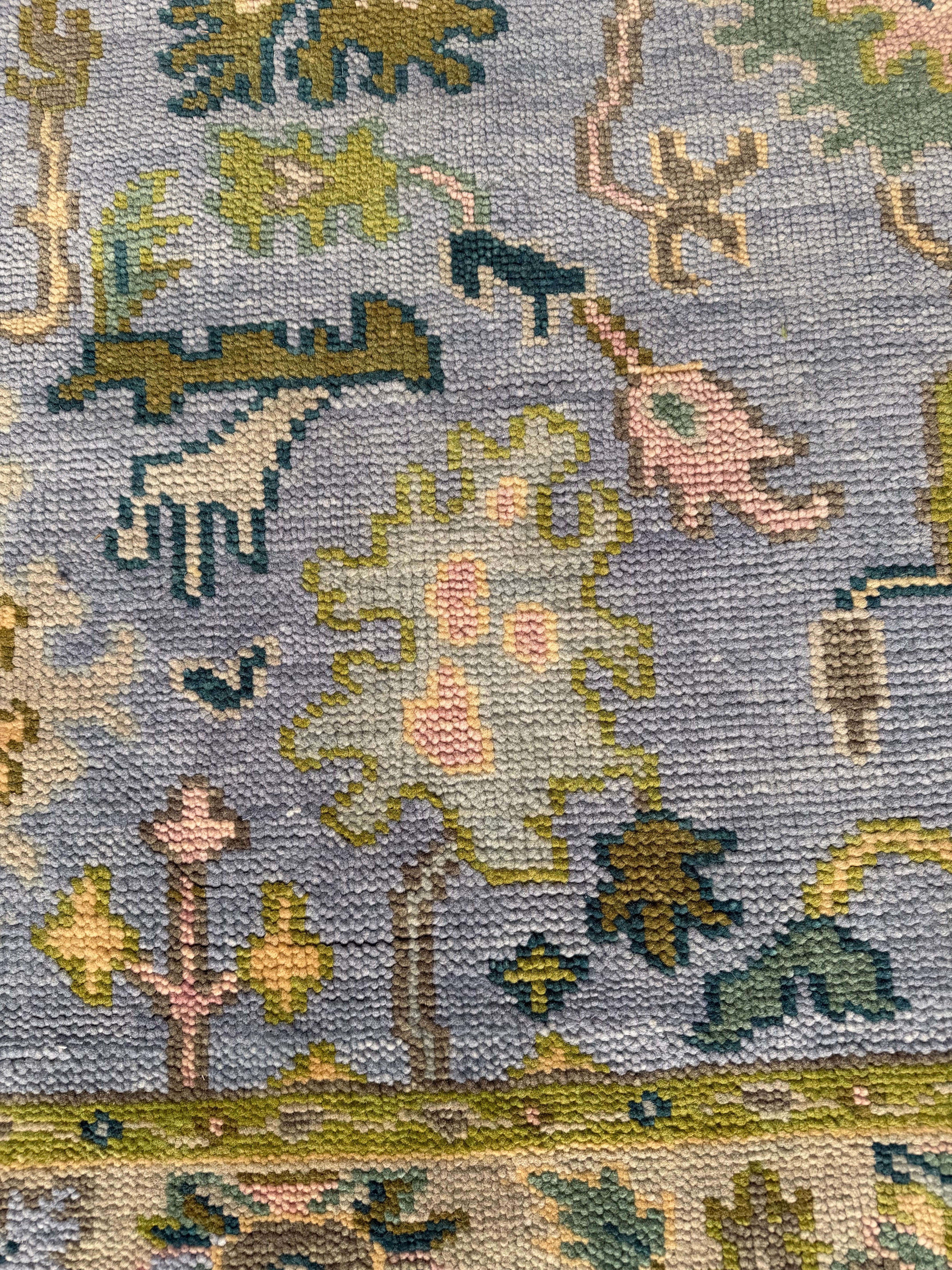 Vintage Floral Wool Rug, Handmade Knotted Area Rug, Blue Green Traditional Carpet, Cottagecore Rug, Persian Style Home Decor