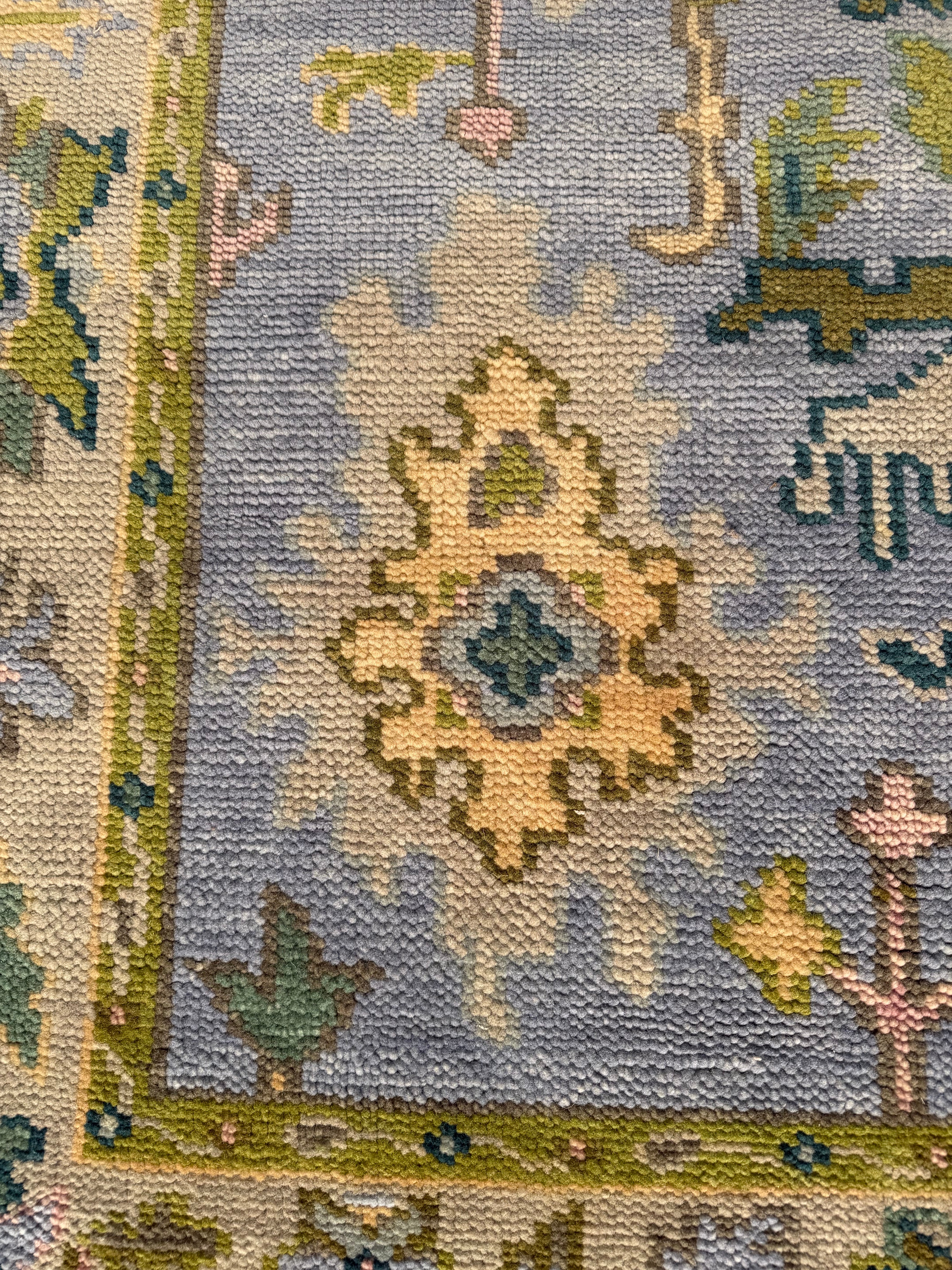 Vintage Floral Wool Rug, Handmade Knotted Area Rug, Blue Green Traditional Carpet, Cottagecore Rug, Persian Style Home Decor