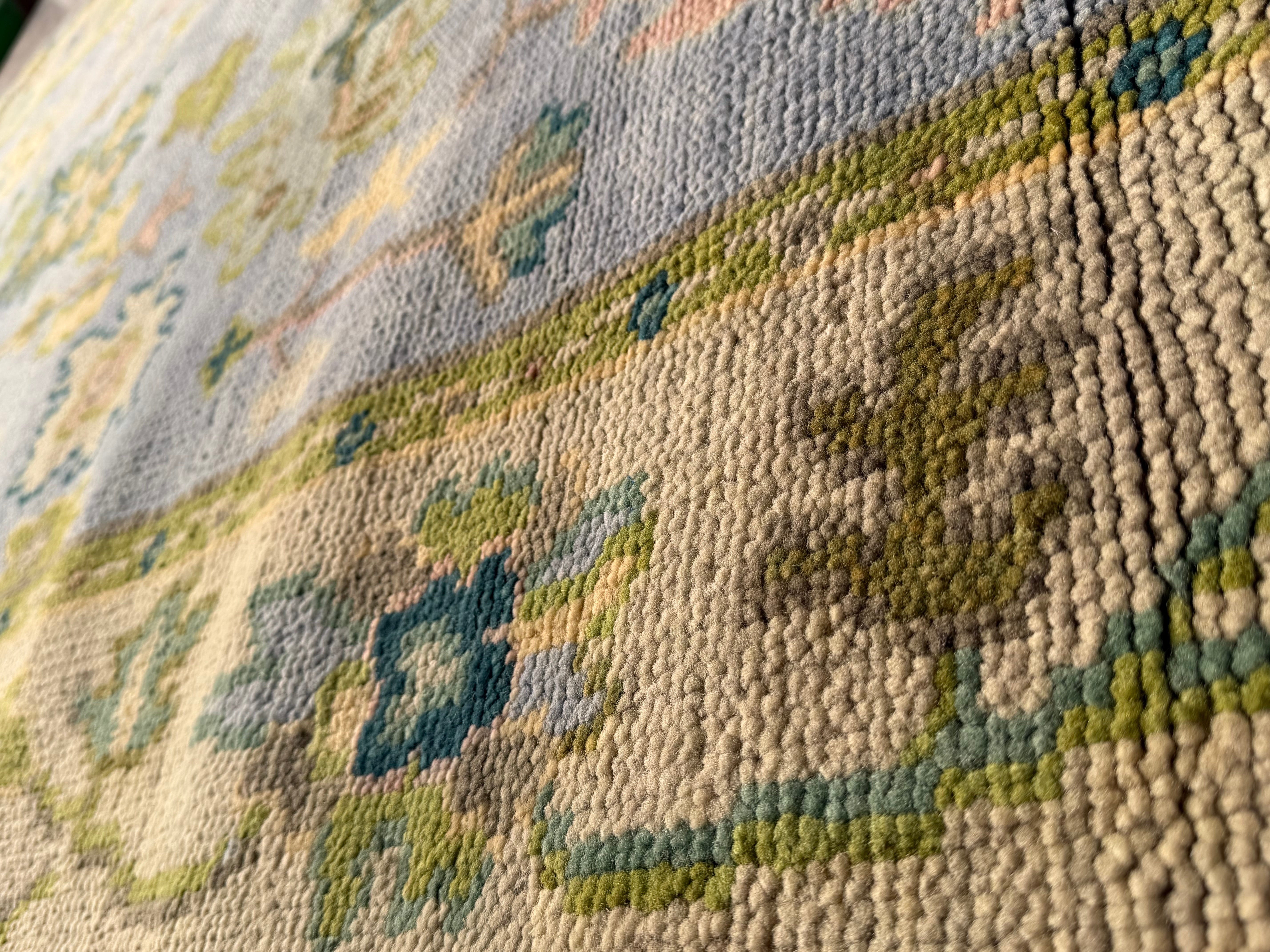 Vintage Floral Wool Rug, Handmade Knotted Area Rug, Blue Green Traditional Carpet, Cottagecore Rug, Persian Style Home Decor