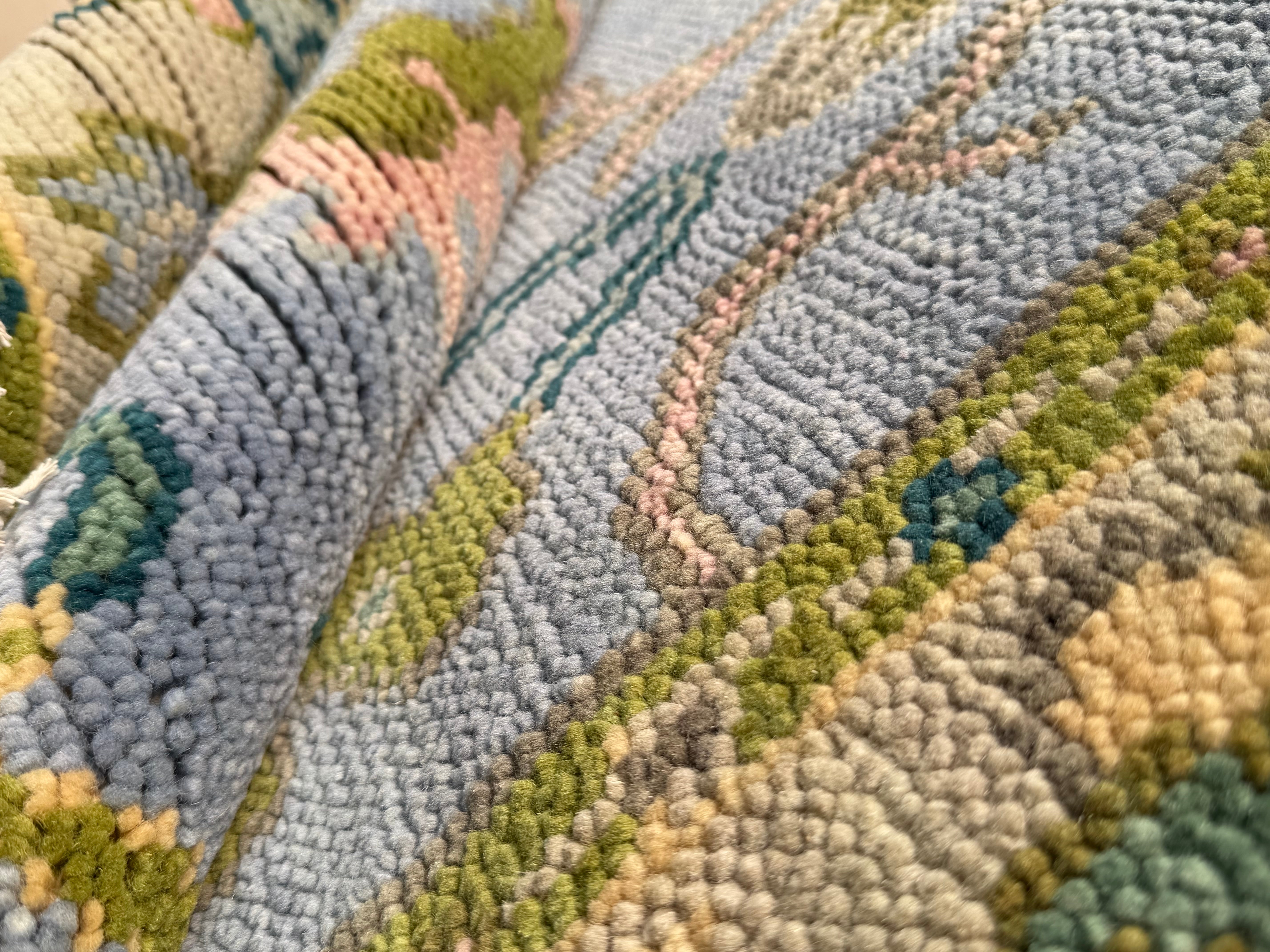 Vintage Floral Wool Rug, Handmade Knotted Area Rug, Blue Green Traditional Carpet, Cottagecore Rug, Persian Style Home Decor