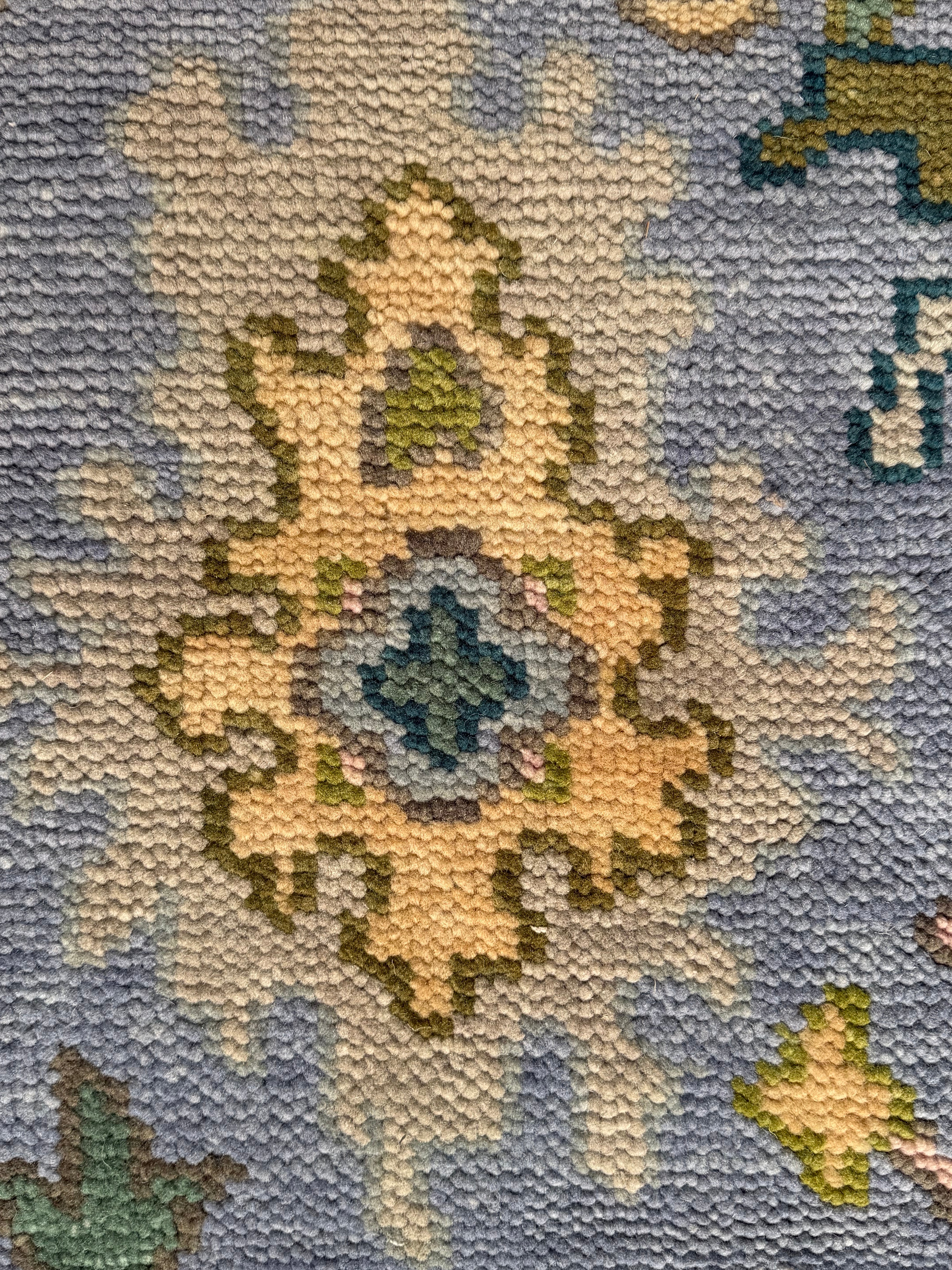Vintage Floral Wool Rug, Handmade Knotted Area Rug, Blue Green Traditional Carpet, Cottagecore Rug, Persian Style Home Decor