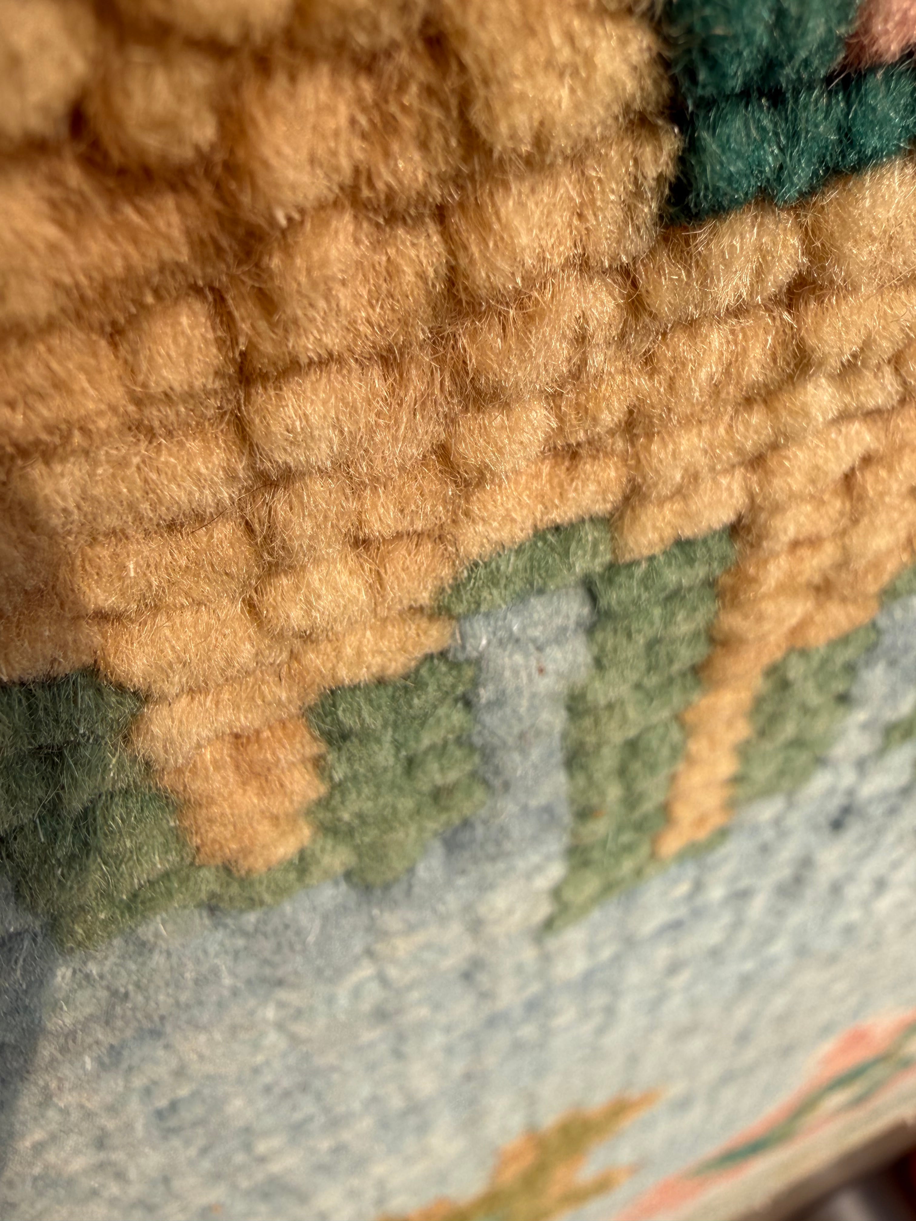 Vintage Floral Wool Rug, Handmade Knotted Area Rug, Blue Green Traditional Carpet, Cottagecore Rug, Persian Style Home Decor