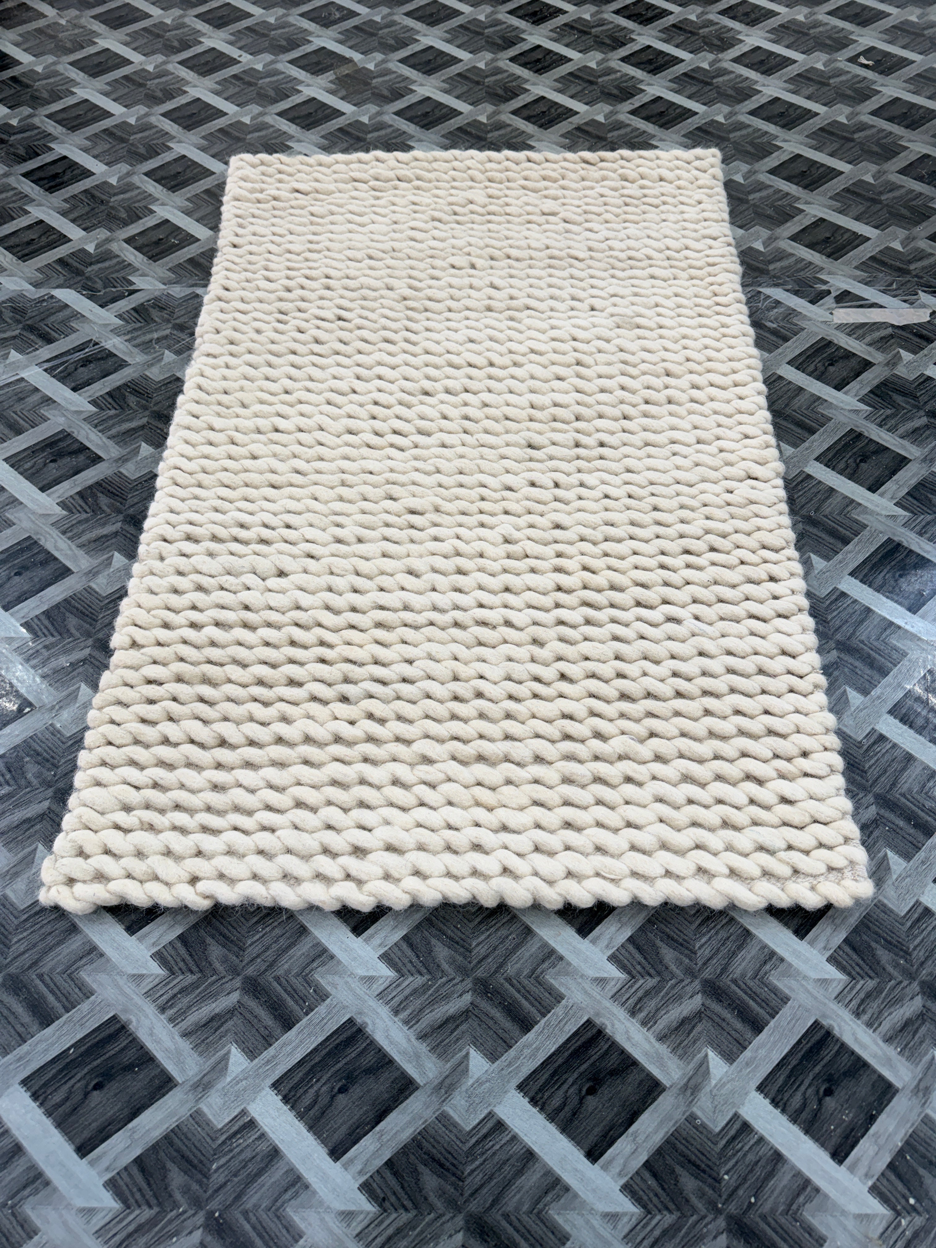 Chunky Wool Rug | Ivory Textured Area Rug | Handmade Neutral Carpet | Modern Boho Decor | Cozy Minimalist Bedroom Rug