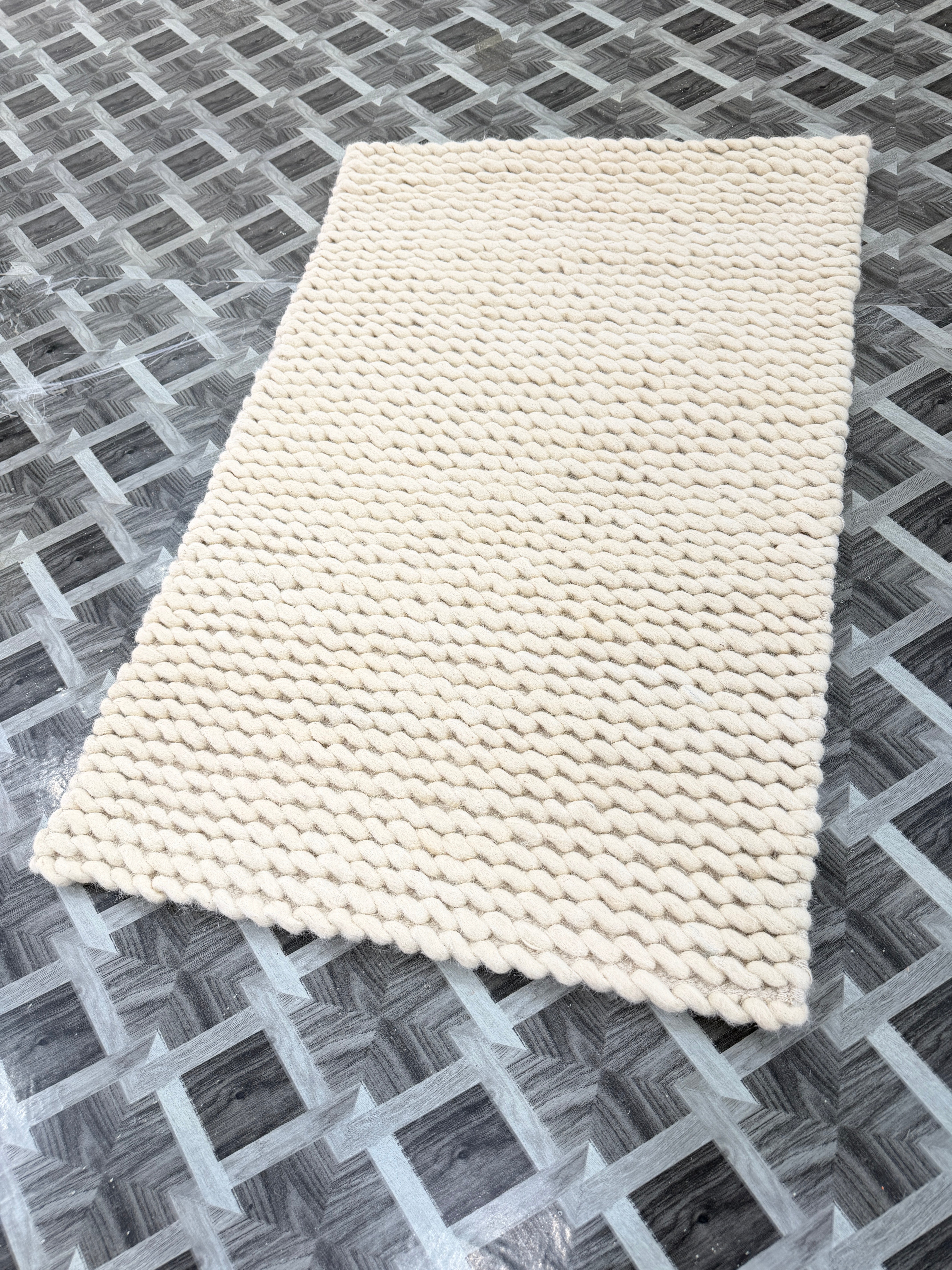 Chunky Wool Rug | Ivory Textured Area Rug | Handmade Neutral Carpet | Modern Boho Decor | Cozy Minimalist Bedroom Rug