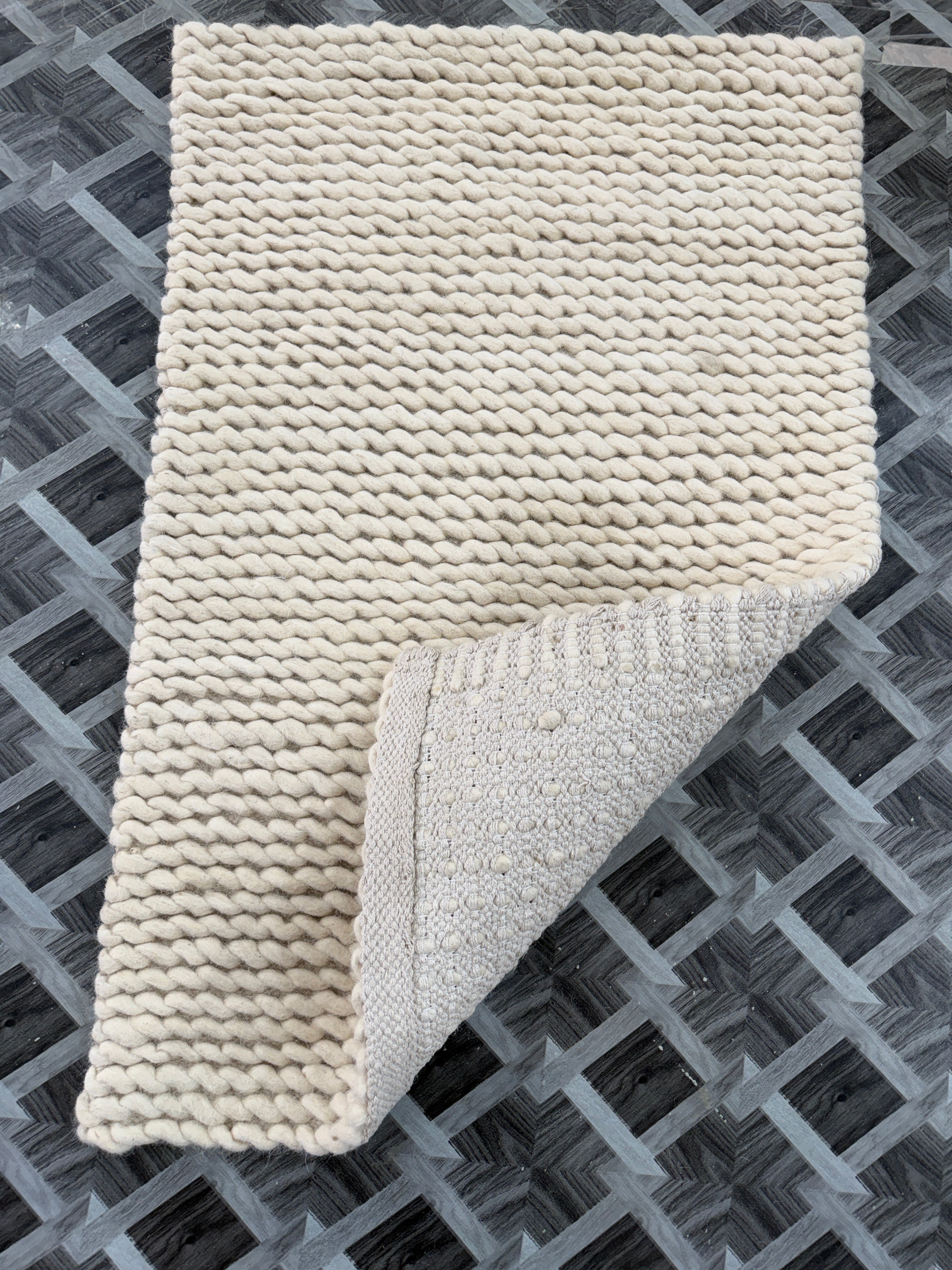 Chunky Wool Rug | Ivory Textured Area Rug | Handmade Neutral Carpet | Modern Boho Decor | Cozy Minimalist Bedroom Rug