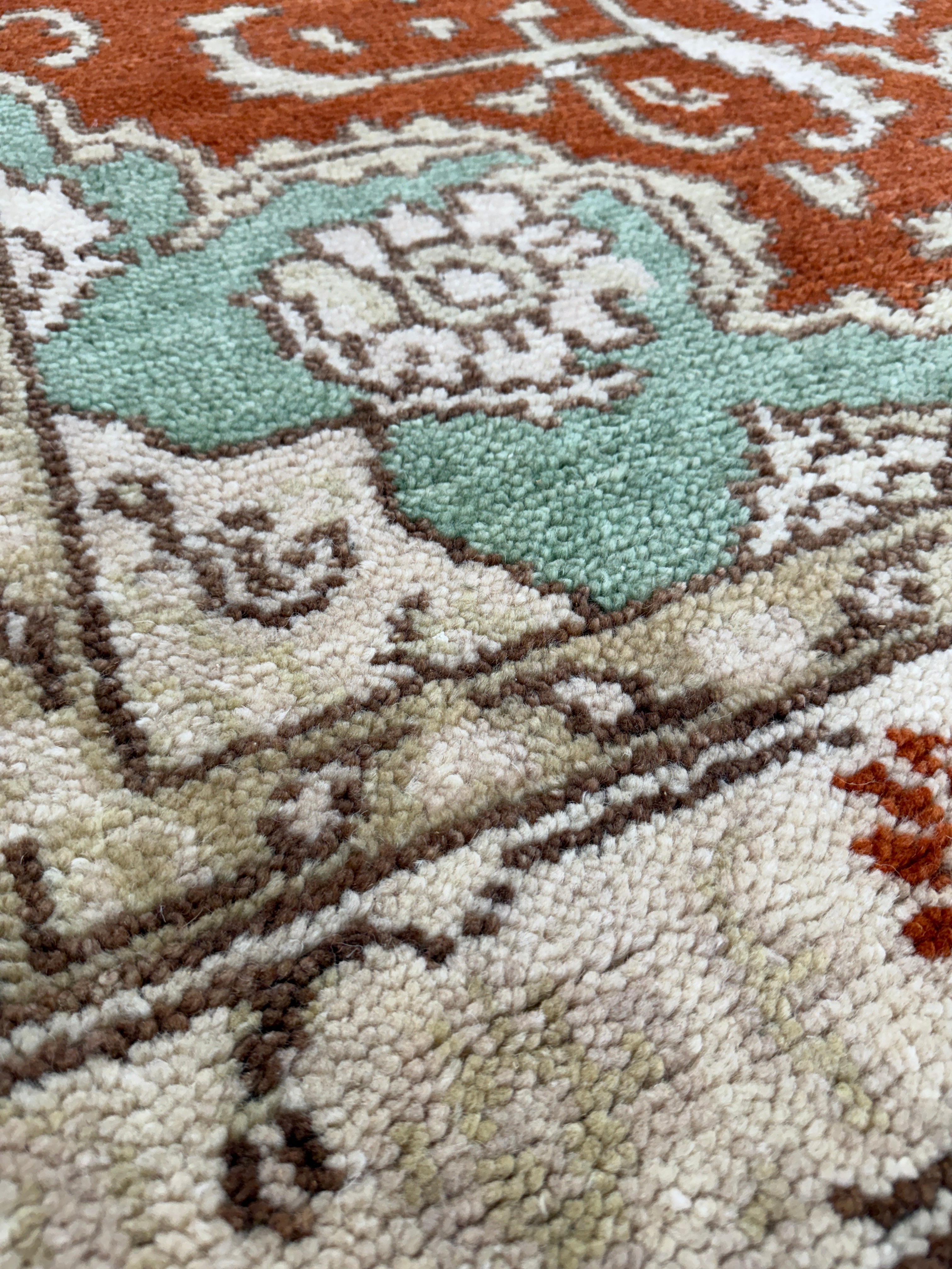 Hand Knotted Vintage Rug, Rust Red Sage Green Wool Area Rug, Traditional Persian Style Carpet, Cream Floral Rug, Boho Living Room Decor