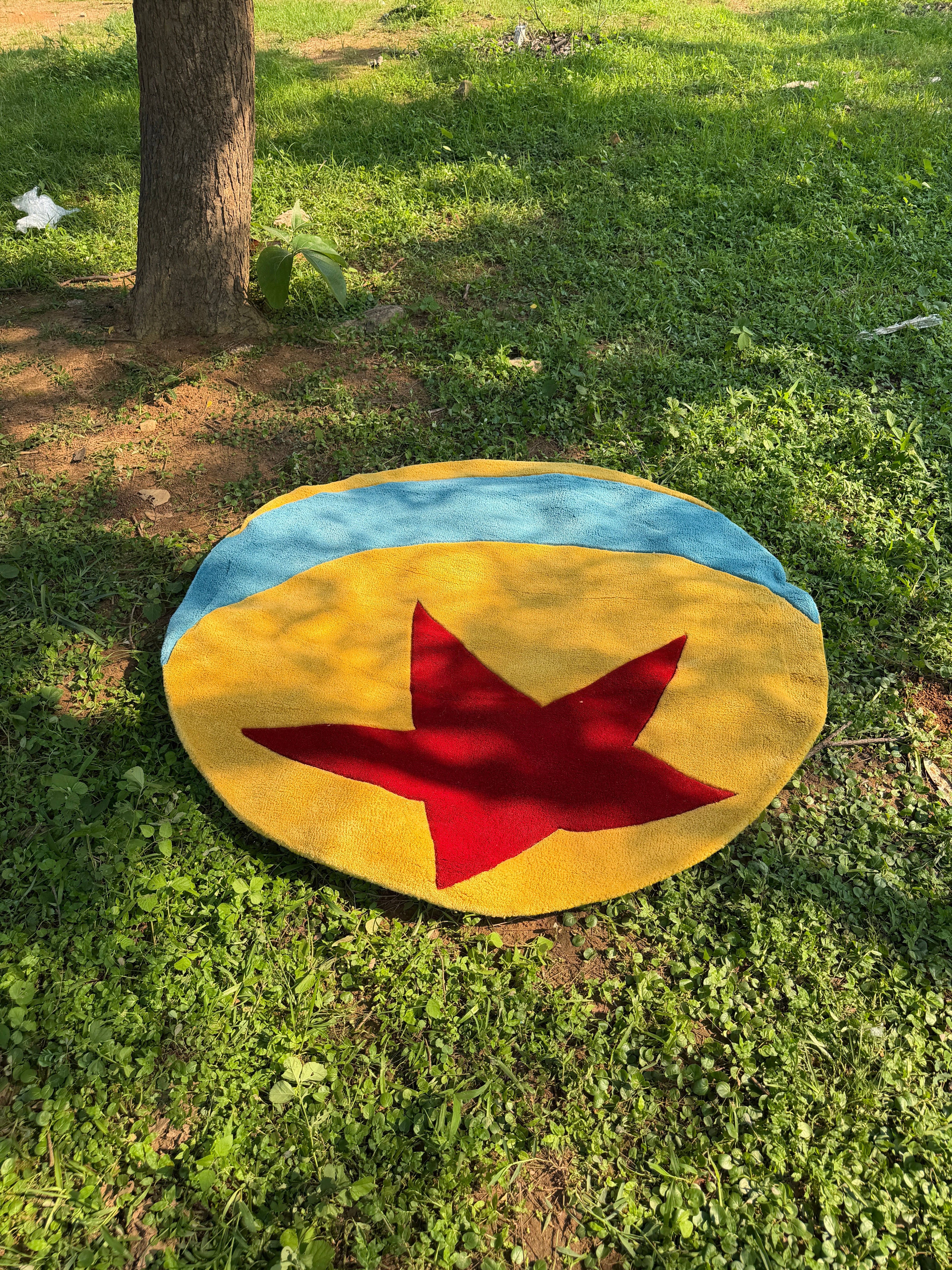 Round Star Rug, Handmade Kids Rug, Superhero Room Rug, Yellow Red Blue Area Rug, Playroom Decor, Nursery Rug, Custom Round Carpet