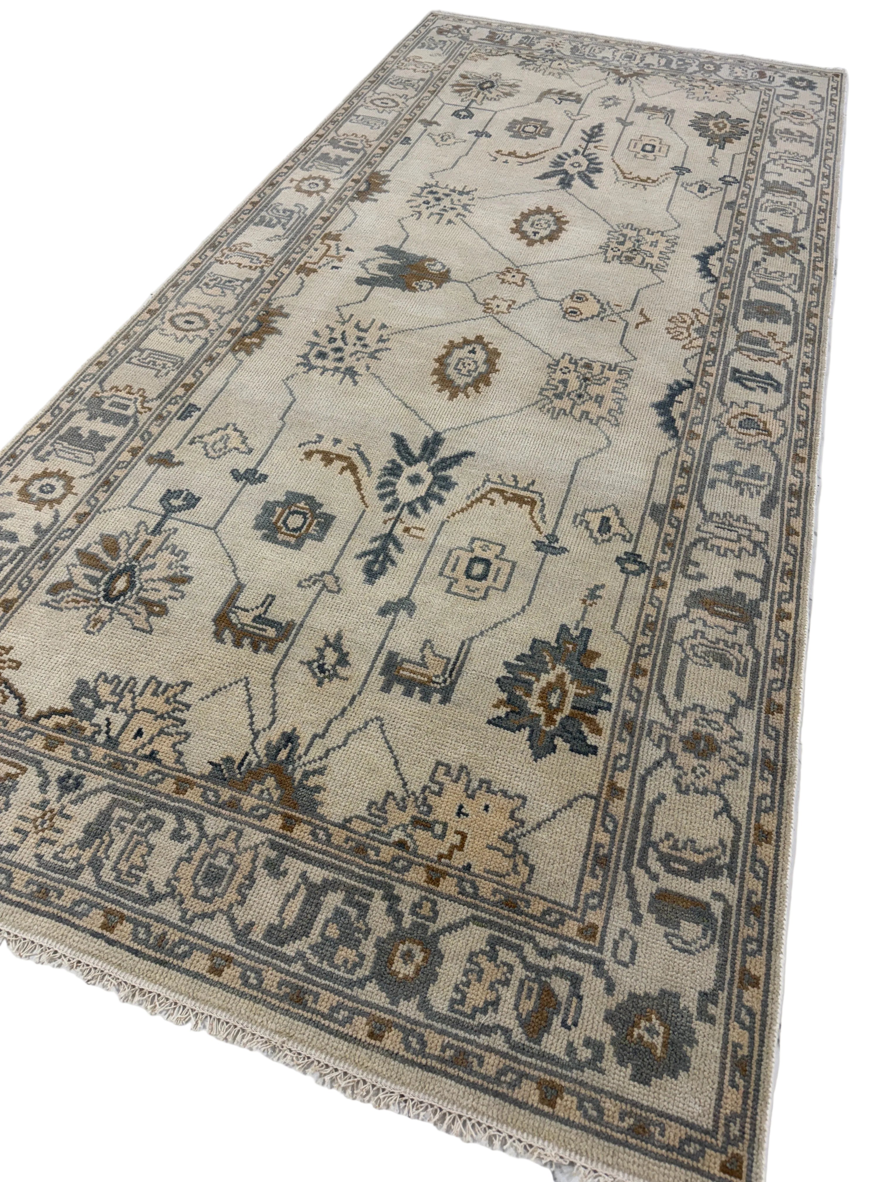 Vintage Persian Style Rug, Beige Floral Area Rug, Traditional Oriental Carpet, Boho Living Room Rug, Green Touch Carpet