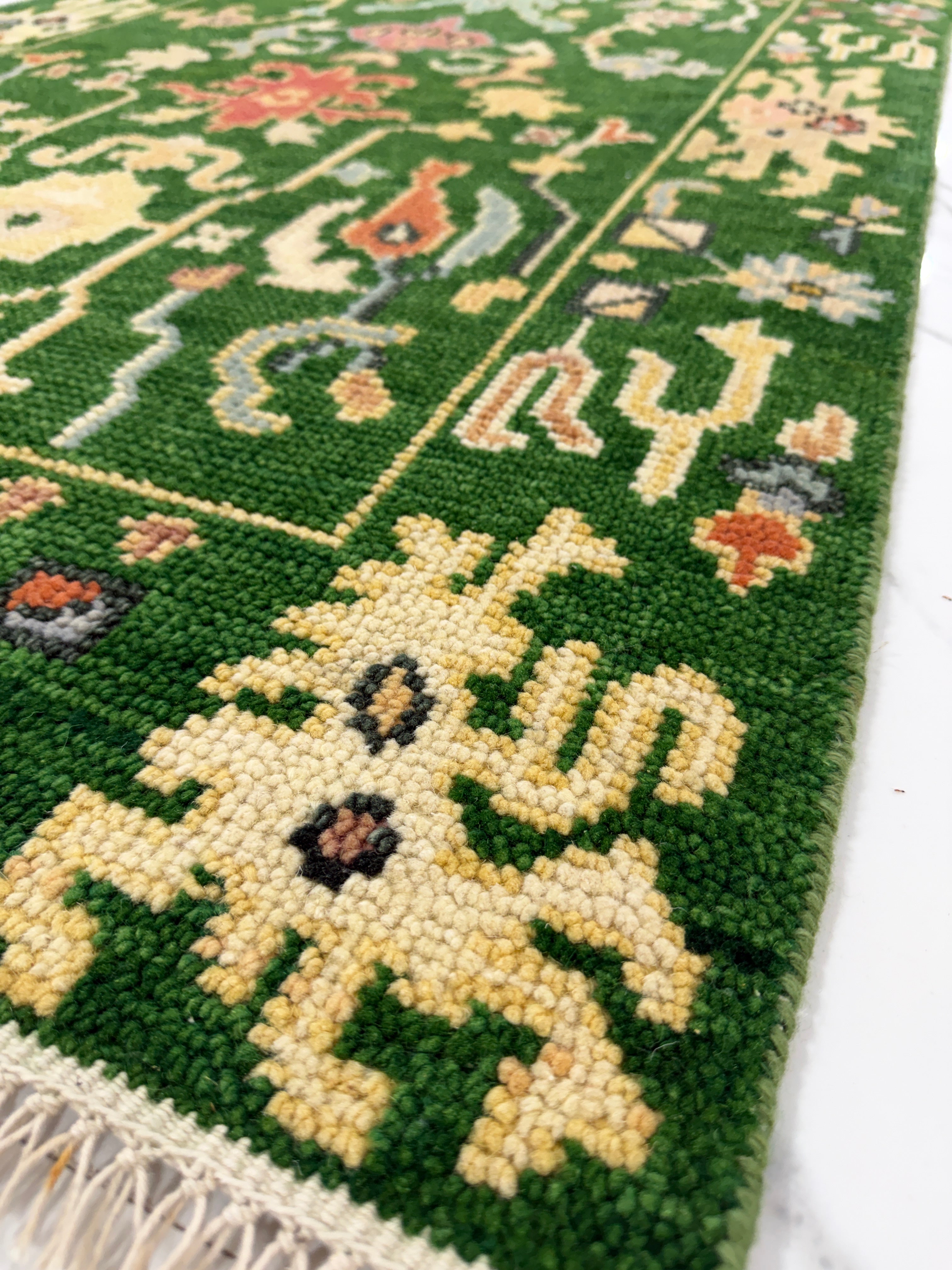 Green Floral Rug | Vintage Boho Area Rug | Traditional Persian Style Carpet | Colorful Botanical Rug | Cottagecore Home Decor