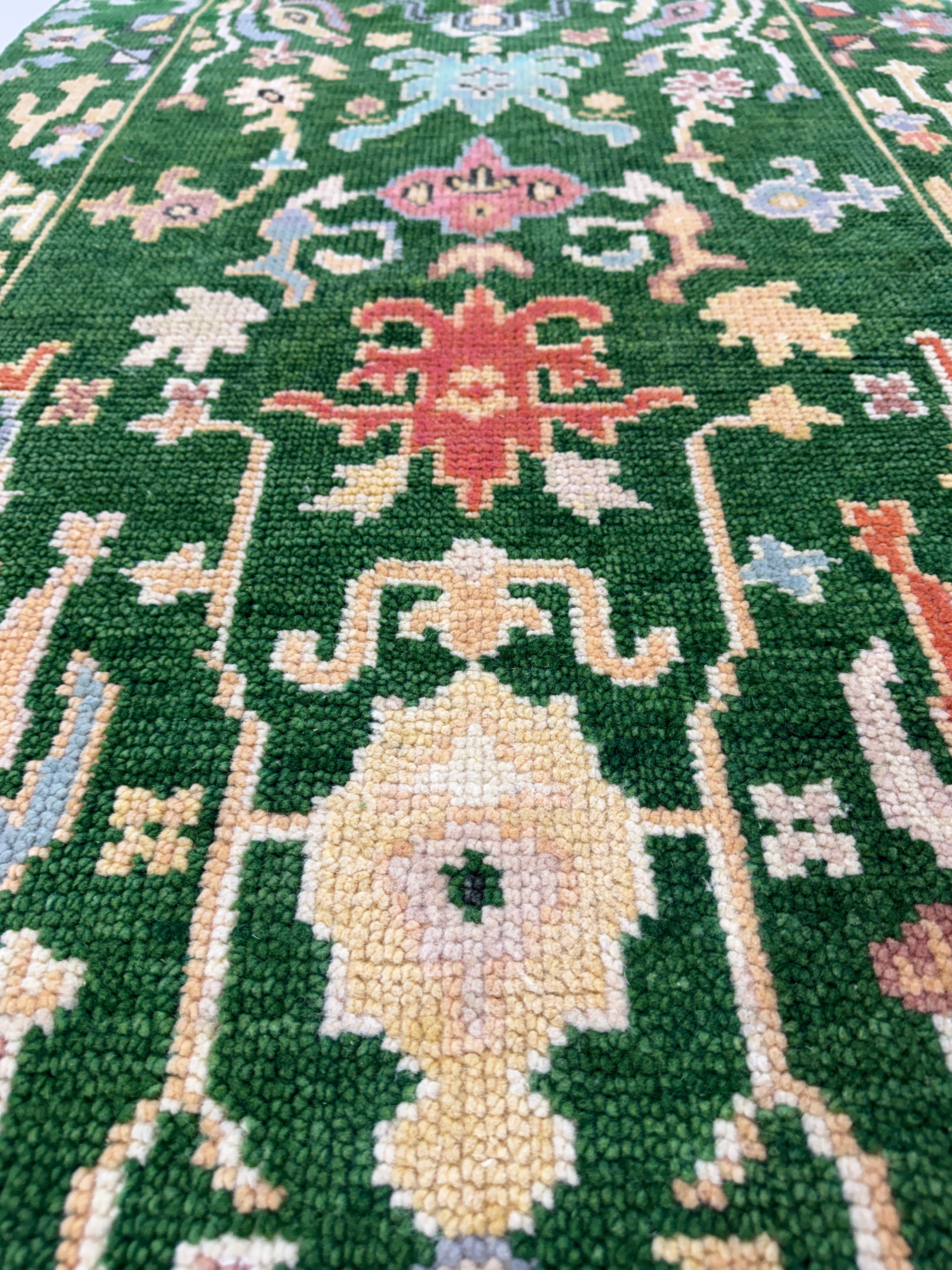 Green Floral Rug | Vintage Boho Area Rug | Traditional Persian Style Carpet | Colorful Botanical Rug | Cottagecore Home Decor