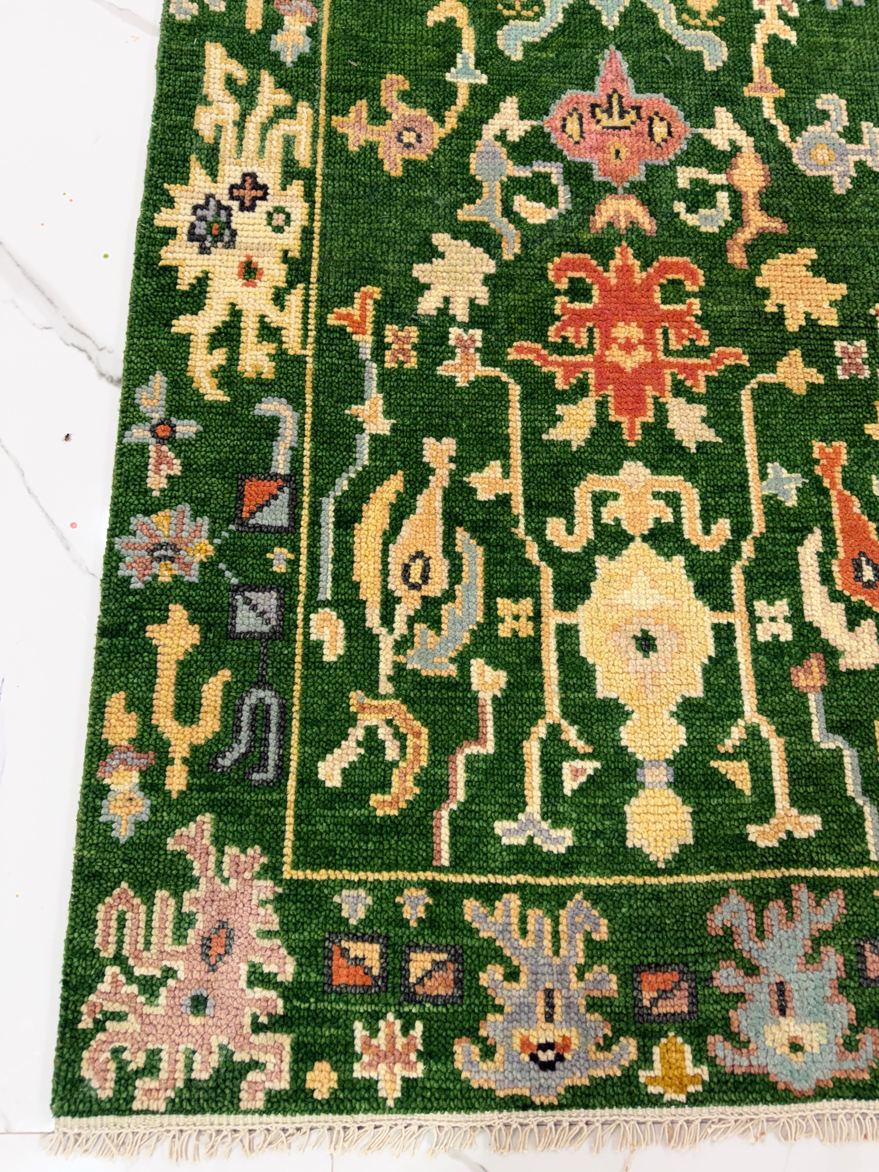 Green Floral Rug | Vintage Boho Area Rug | Traditional Persian Style Carpet | Colorful Botanical Rug | Cottagecore Home Decor