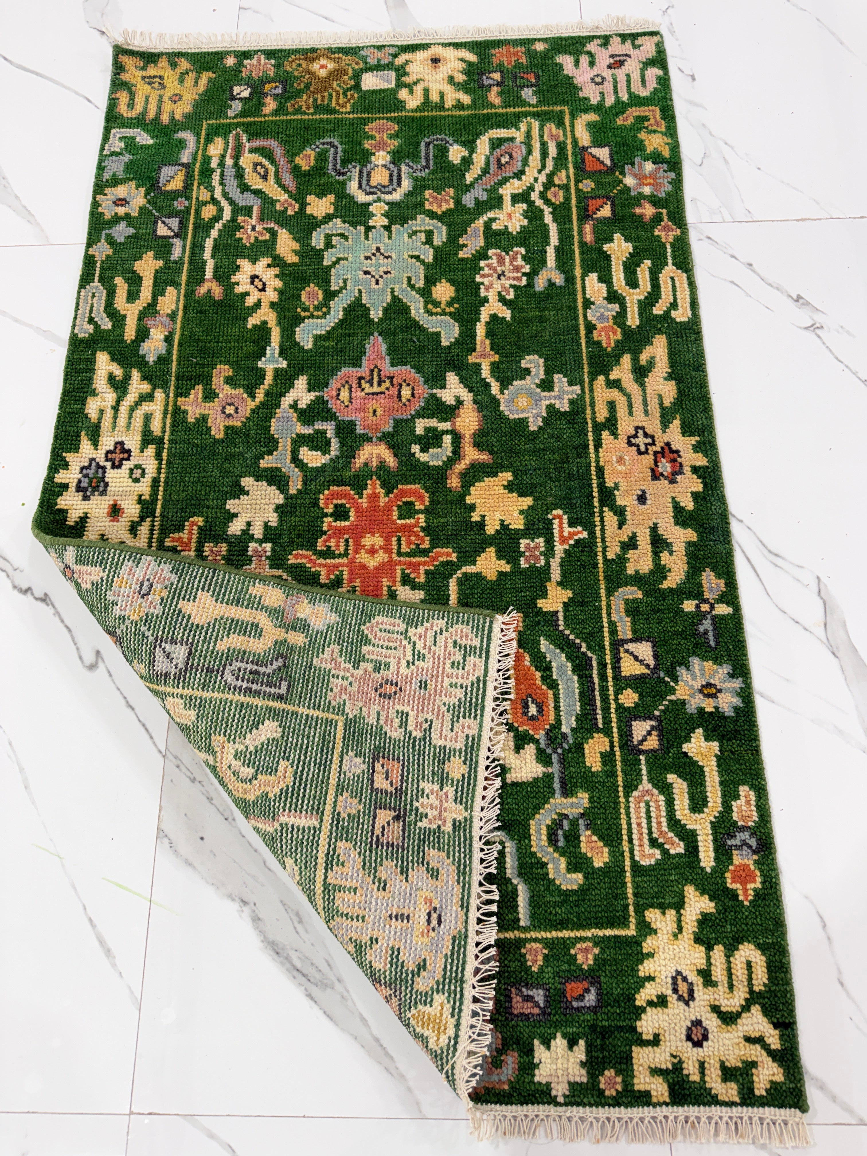 Green Floral Rug | Vintage Boho Area Rug | Traditional Persian Style Carpet | Colorful Botanical Rug | Cottagecore Home Decor