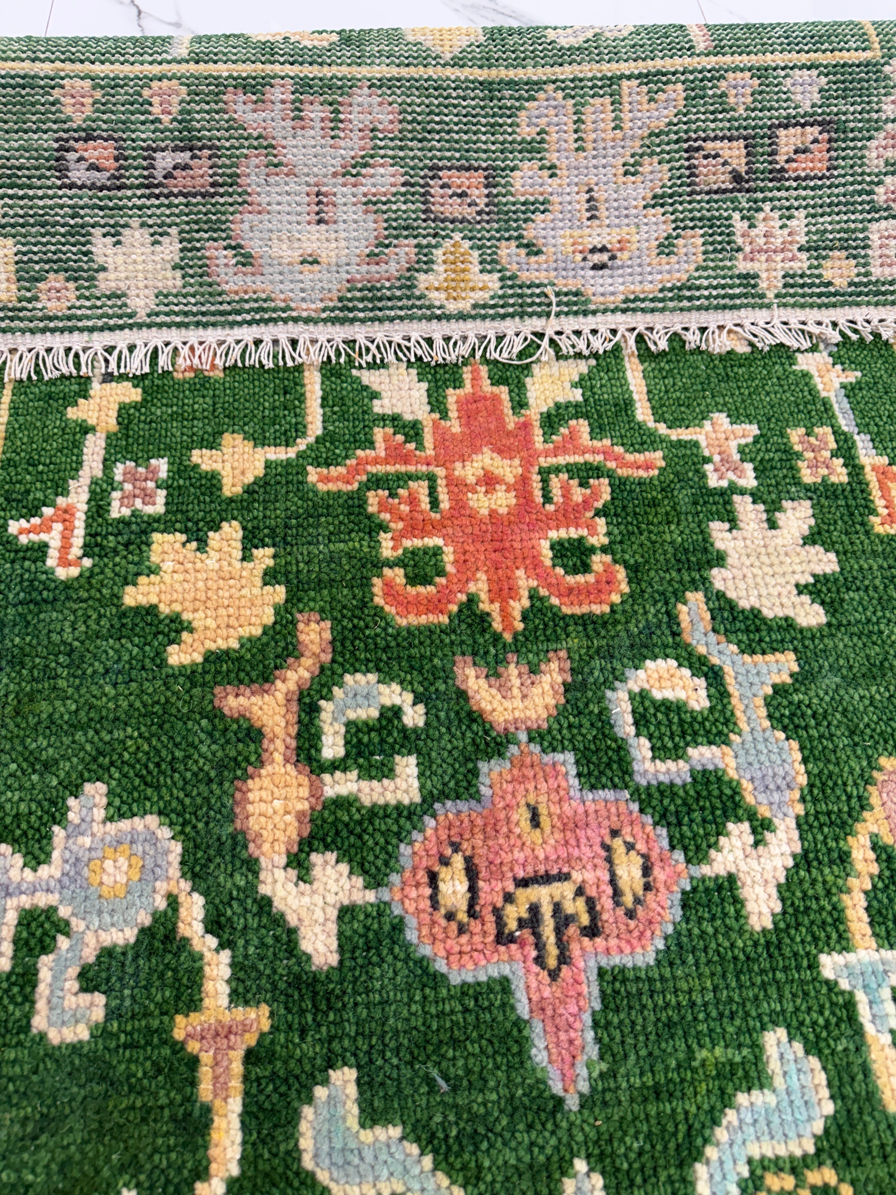 Green Floral Rug | Vintage Boho Area Rug | Traditional Persian Style Carpet | Colorful Botanical Rug | Cottagecore Home Decor