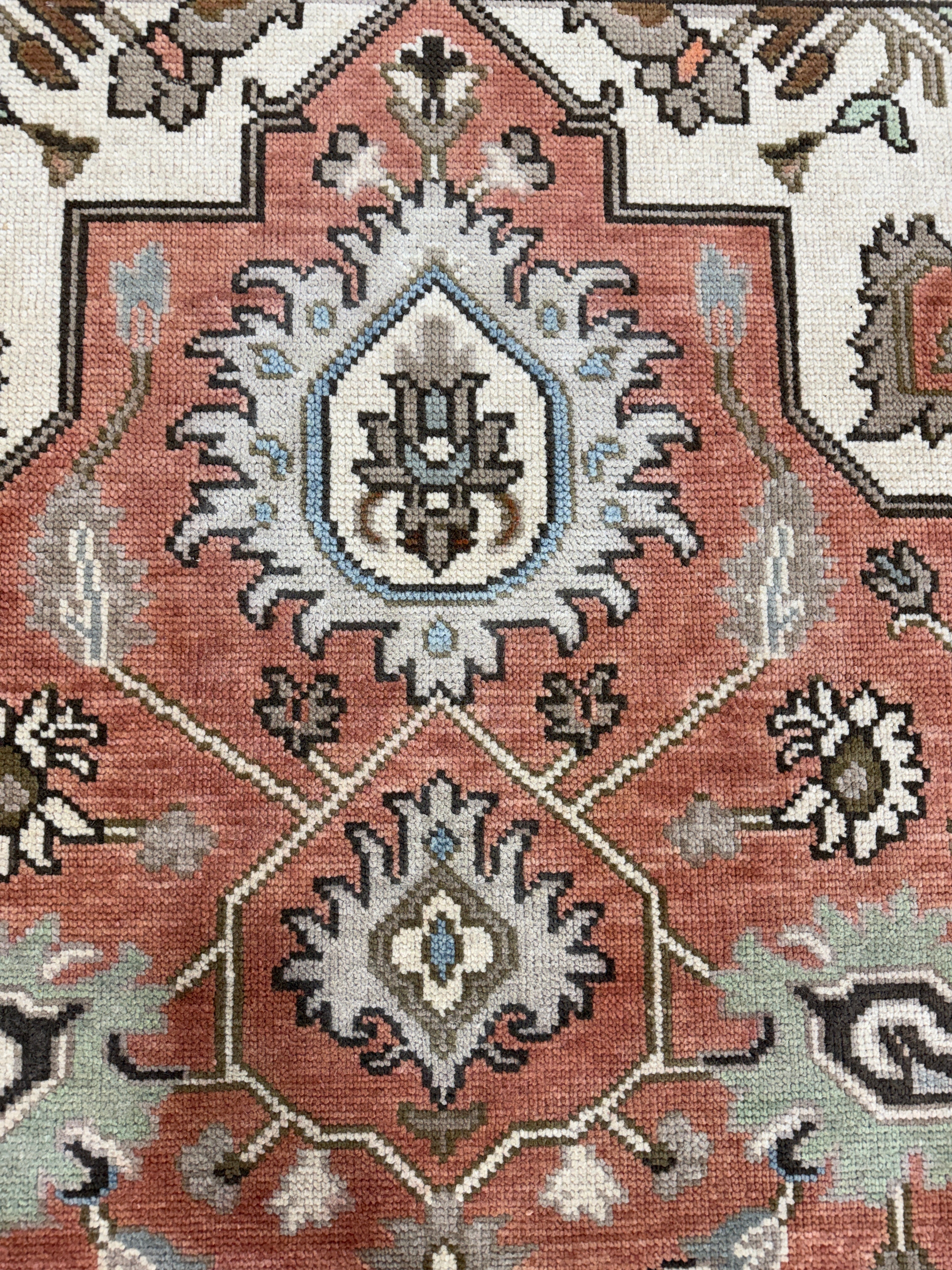 Vintage Terracotta Rug, Handmade Traditional Floral Area Rug, Persian Style Carpet, Beige Border, Boho Rustic Home Decor