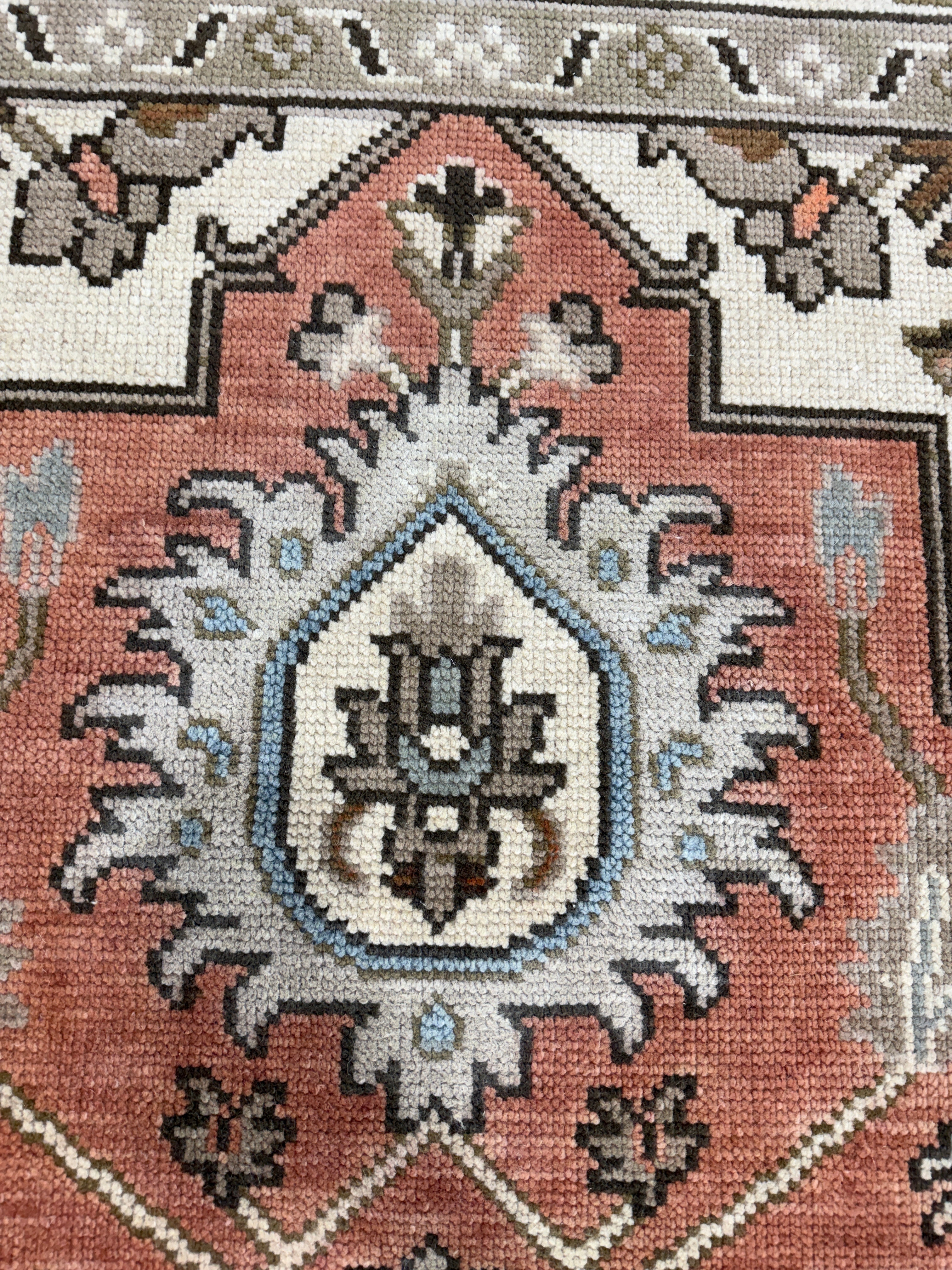 Vintage Terracotta Rug, Handmade Traditional Floral Area Rug, Persian Style Carpet, Beige Border, Boho Rustic Home Decor