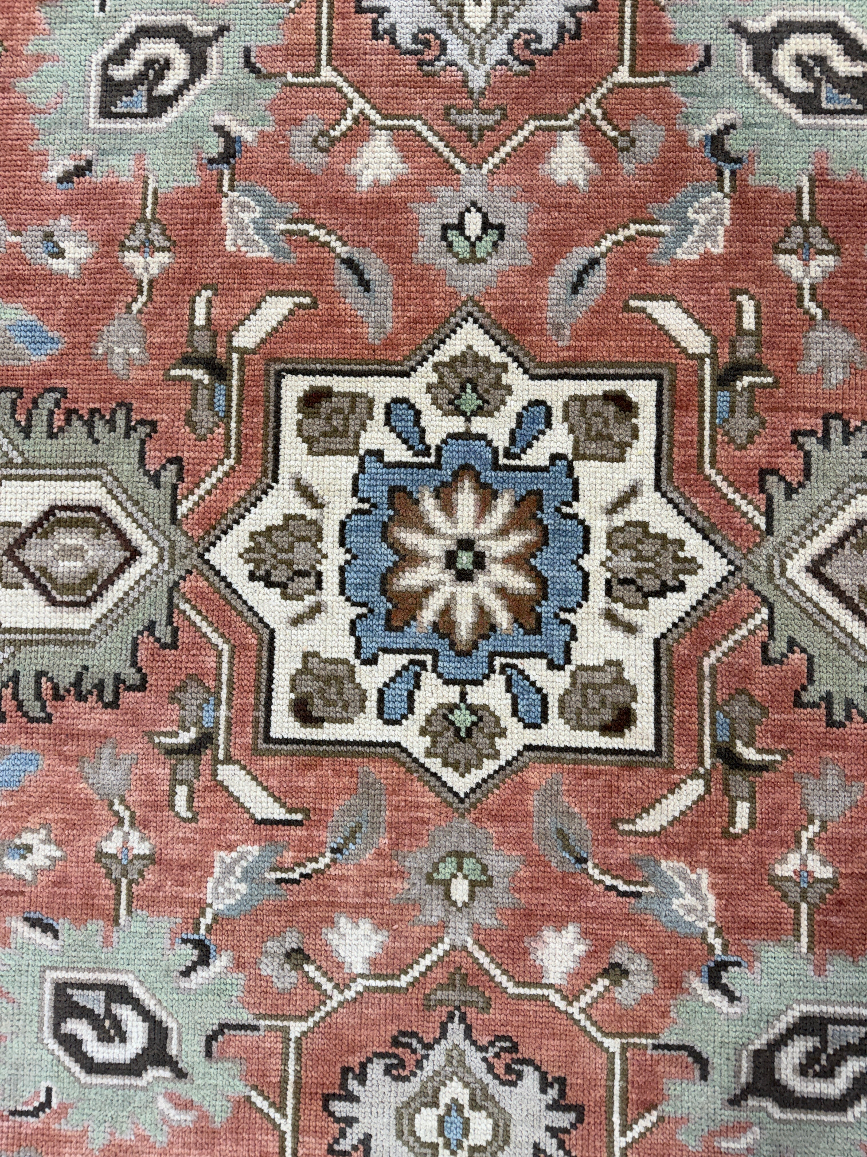 Vintage Terracotta Rug, Handmade Traditional Floral Area Rug, Persian Style Carpet, Beige Border, Boho Rustic Home Decor