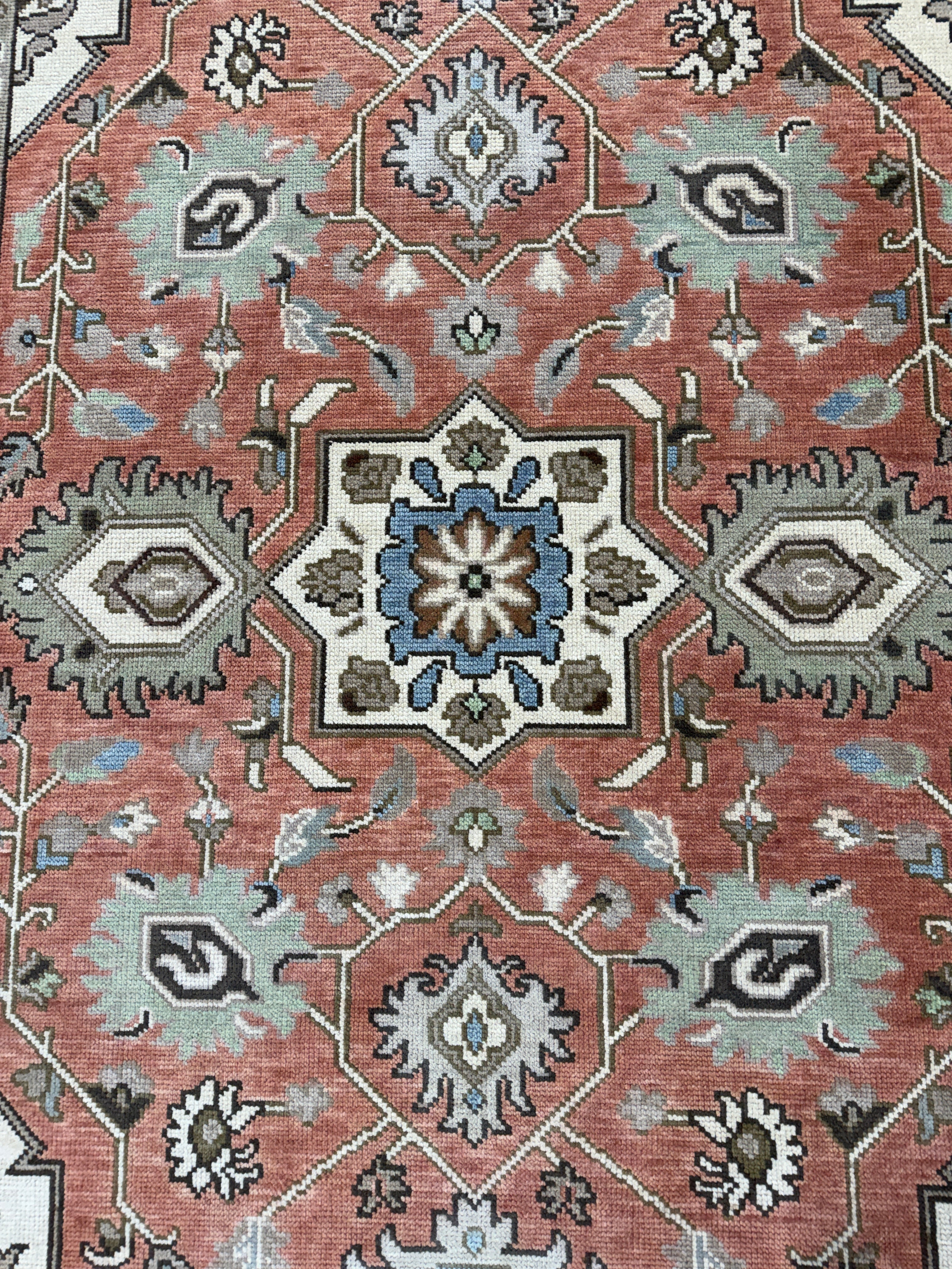 Vintage Terracotta Rug, Handmade Traditional Floral Area Rug, Persian Style Carpet, Beige Border, Boho Rustic Home Decor
