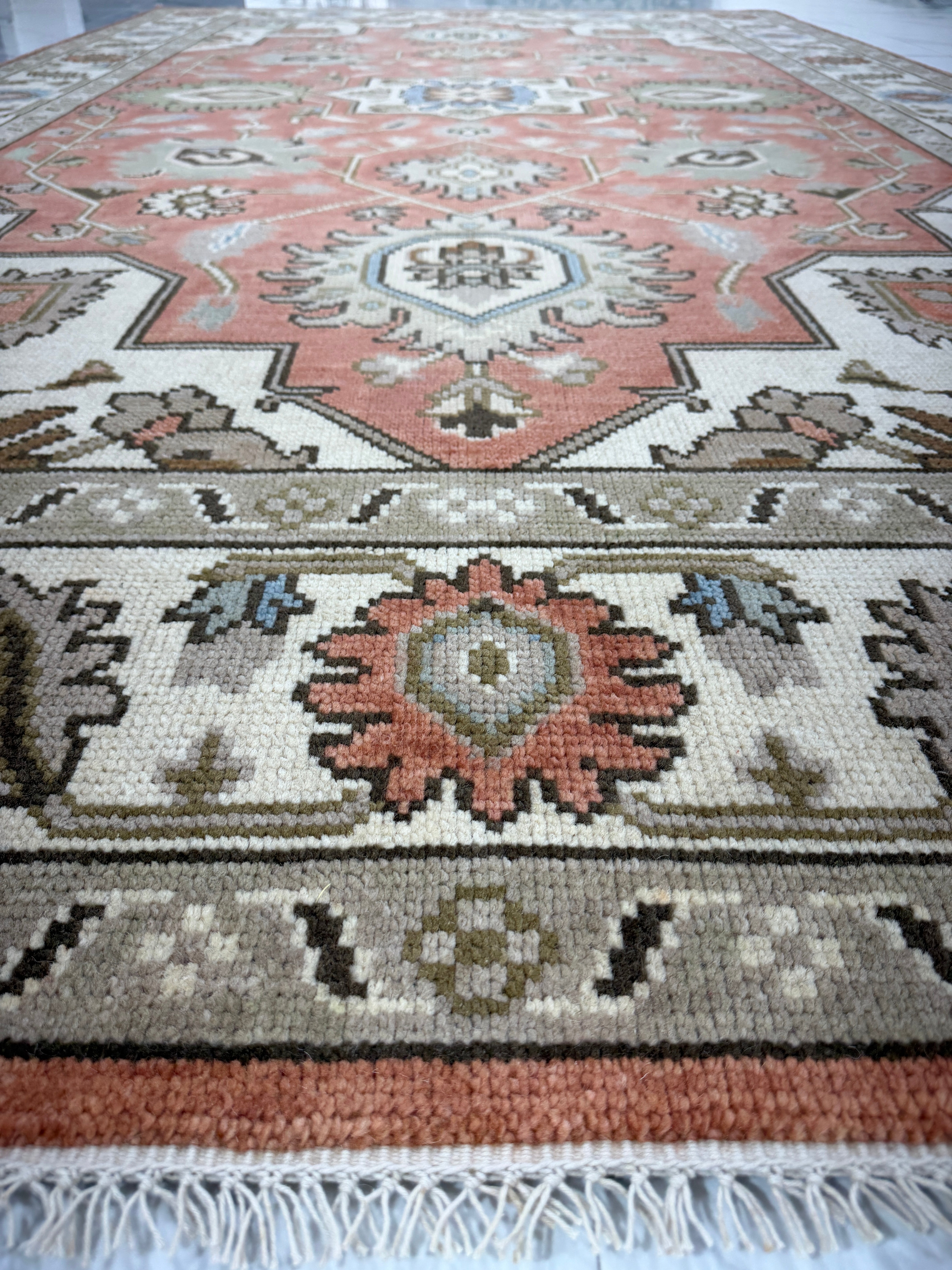 Vintage Terracotta Rug, Handmade Traditional Floral Area Rug, Persian Style Carpet, Beige Border, Boho Rustic Home Decor