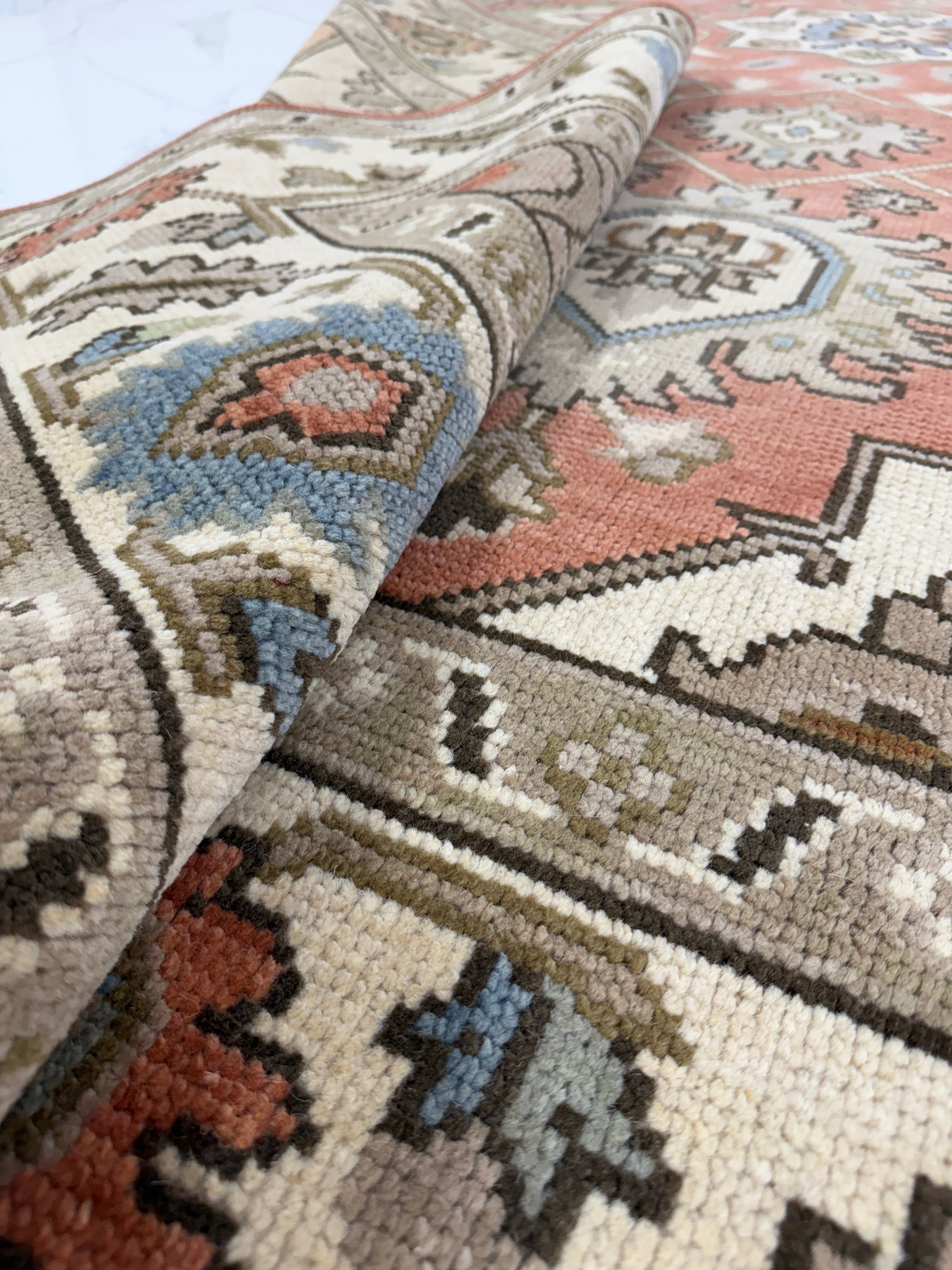 Vintage Terracotta Rug, Handmade Traditional Floral Area Rug, Persian Style Carpet, Beige Border, Boho Rustic Home Decor