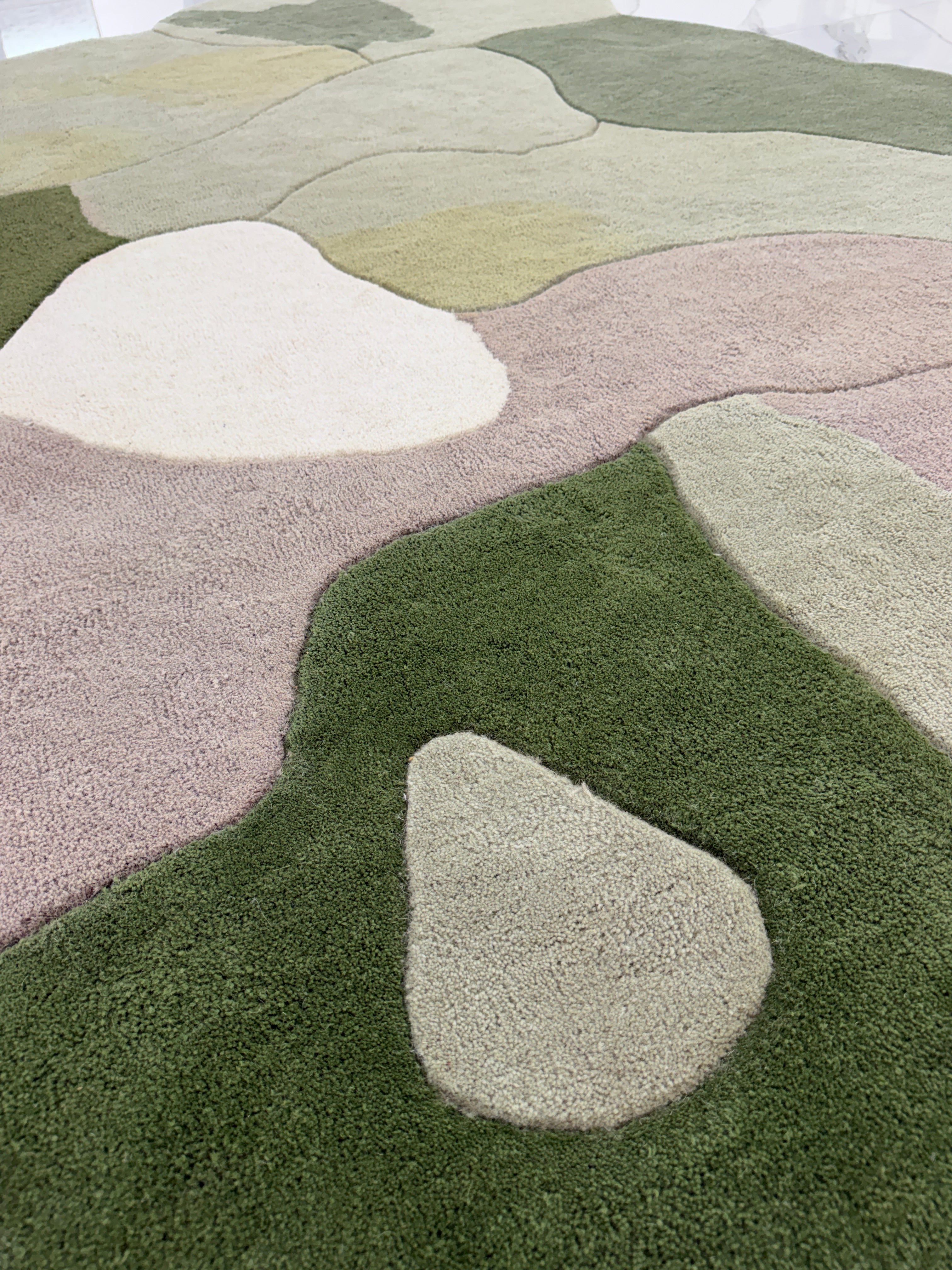 Handmade Abstract Area Rug, Organic Shape Wool Rug, Modern Sage Green Mauve Carpet, Irregular Blob Rug, Contemporary Living Room Decor