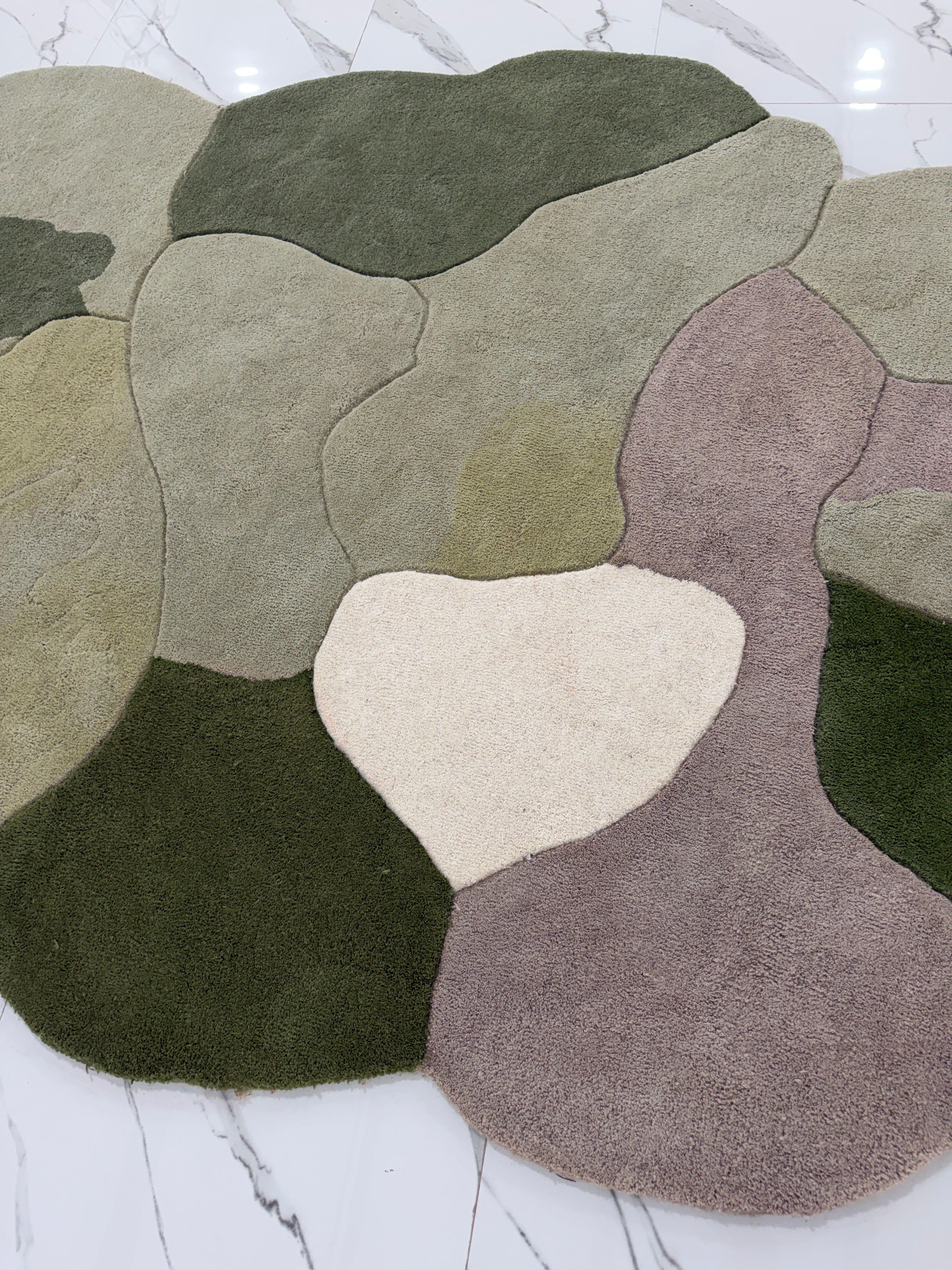 Handmade Abstract Area Rug, Organic Shape Wool Rug, Modern Sage Green Mauve Carpet, Irregular Blob Rug, Contemporary Living Room Decor