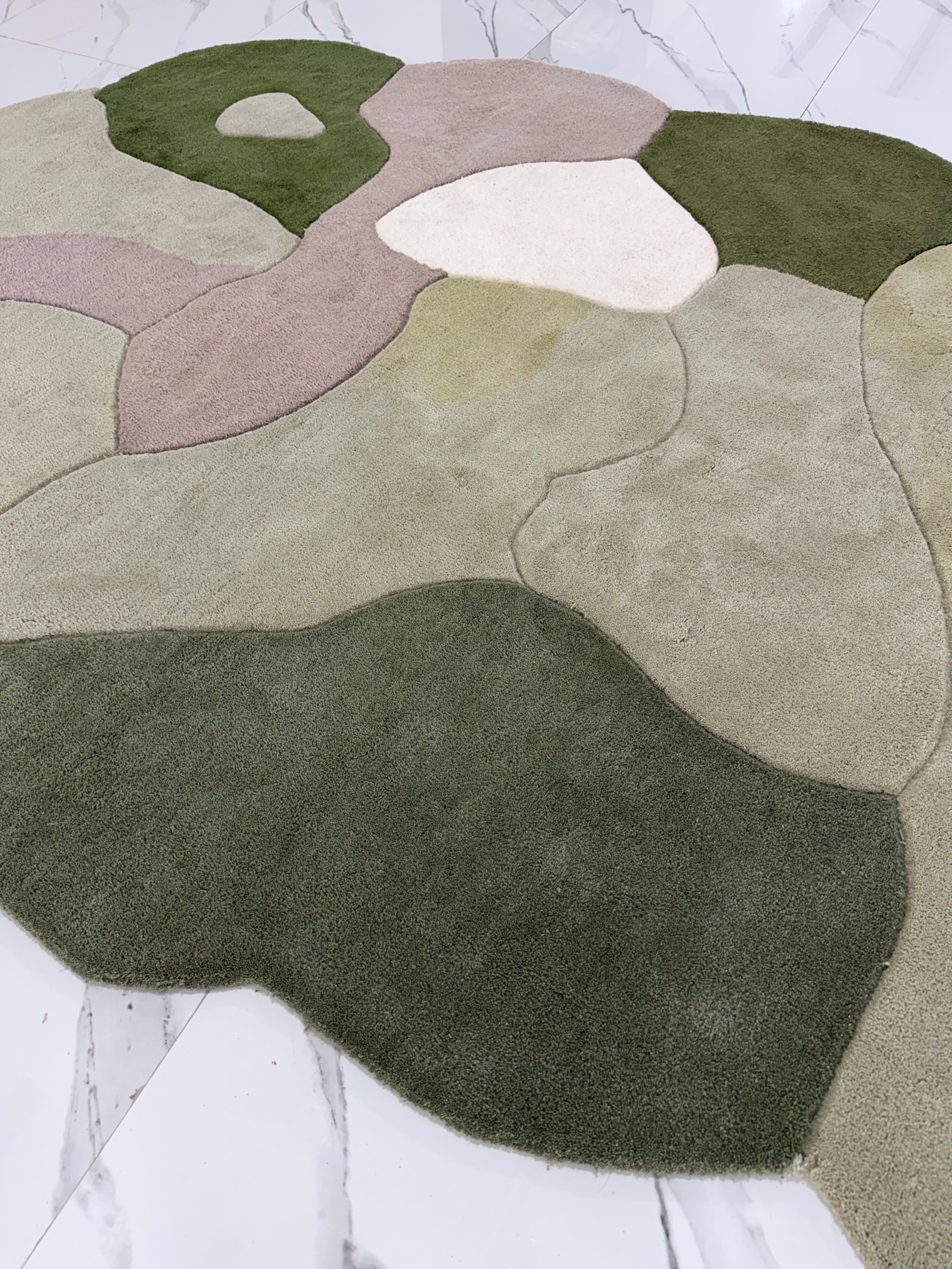 Handmade Abstract Area Rug, Organic Shape Wool Rug, Modern Sage Green Mauve Carpet, Irregular Blob Rug, Contemporary Living Room Decor