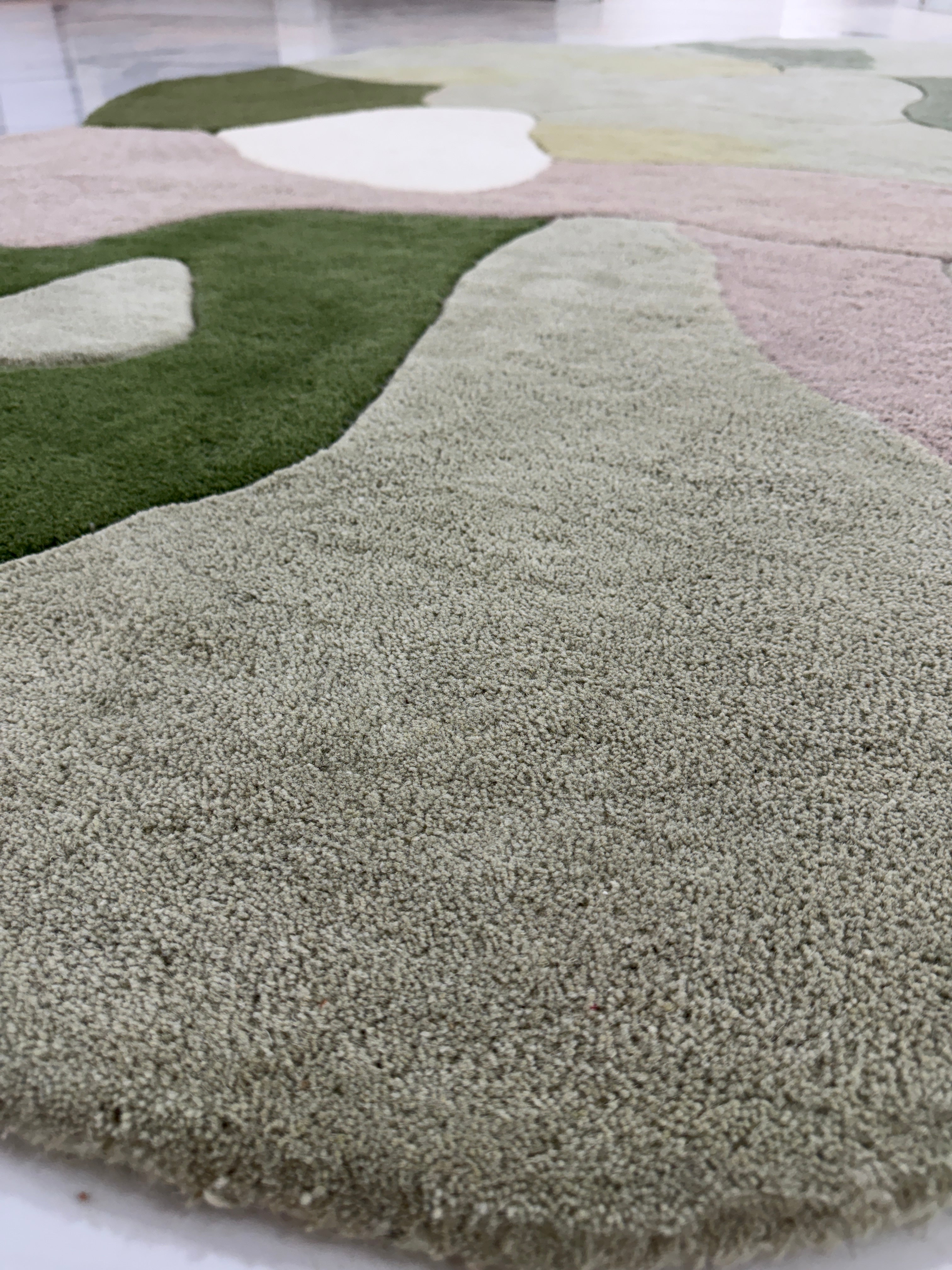 Handmade Abstract Area Rug, Organic Shape Wool Rug, Modern Sage Green Mauve Carpet, Irregular Blob Rug, Contemporary Living Room Decor