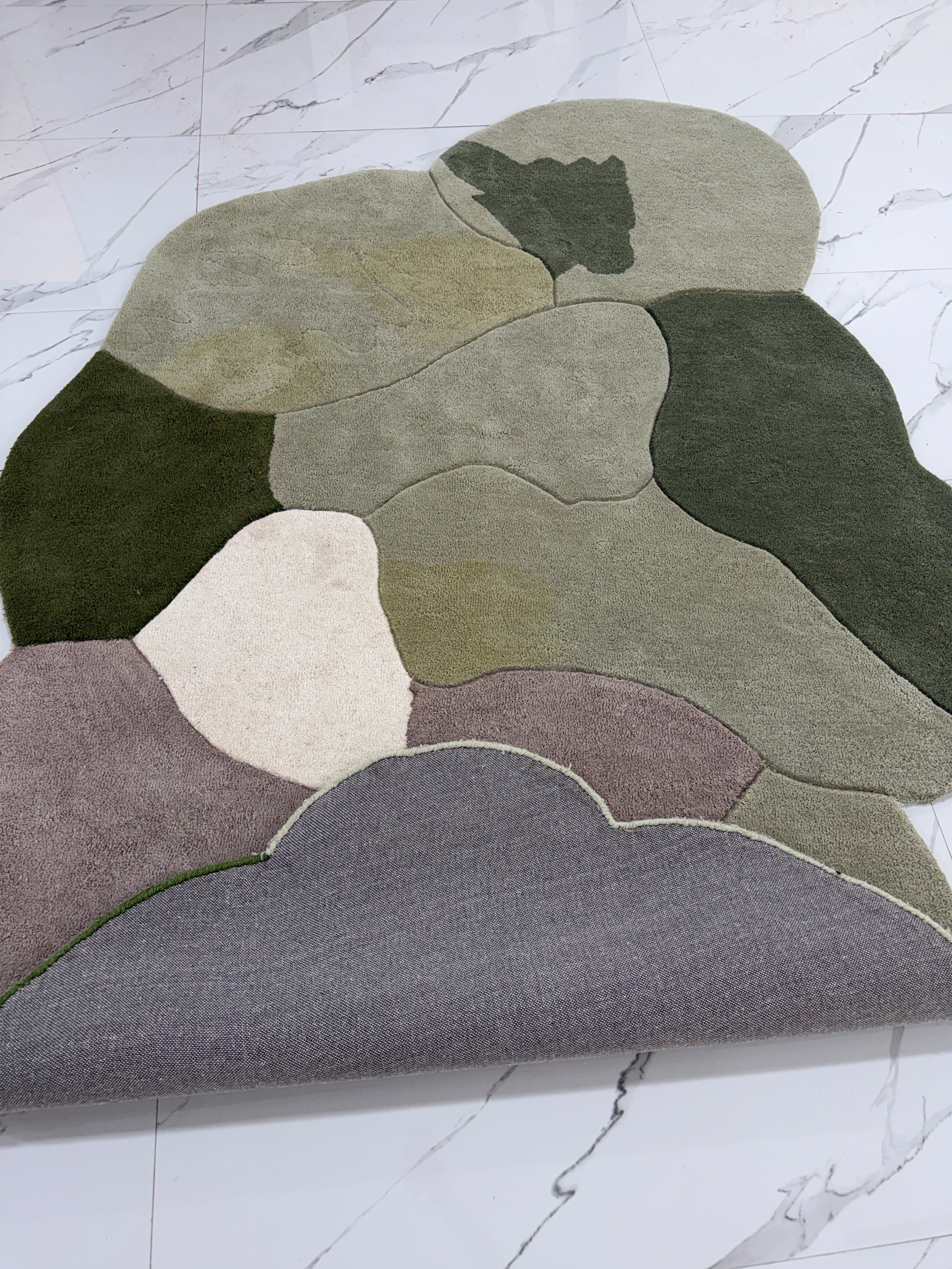 Handmade Abstract Area Rug, Organic Shape Wool Rug, Modern Sage Green Mauve Carpet, Irregular Blob Rug, Contemporary Living Room Decor