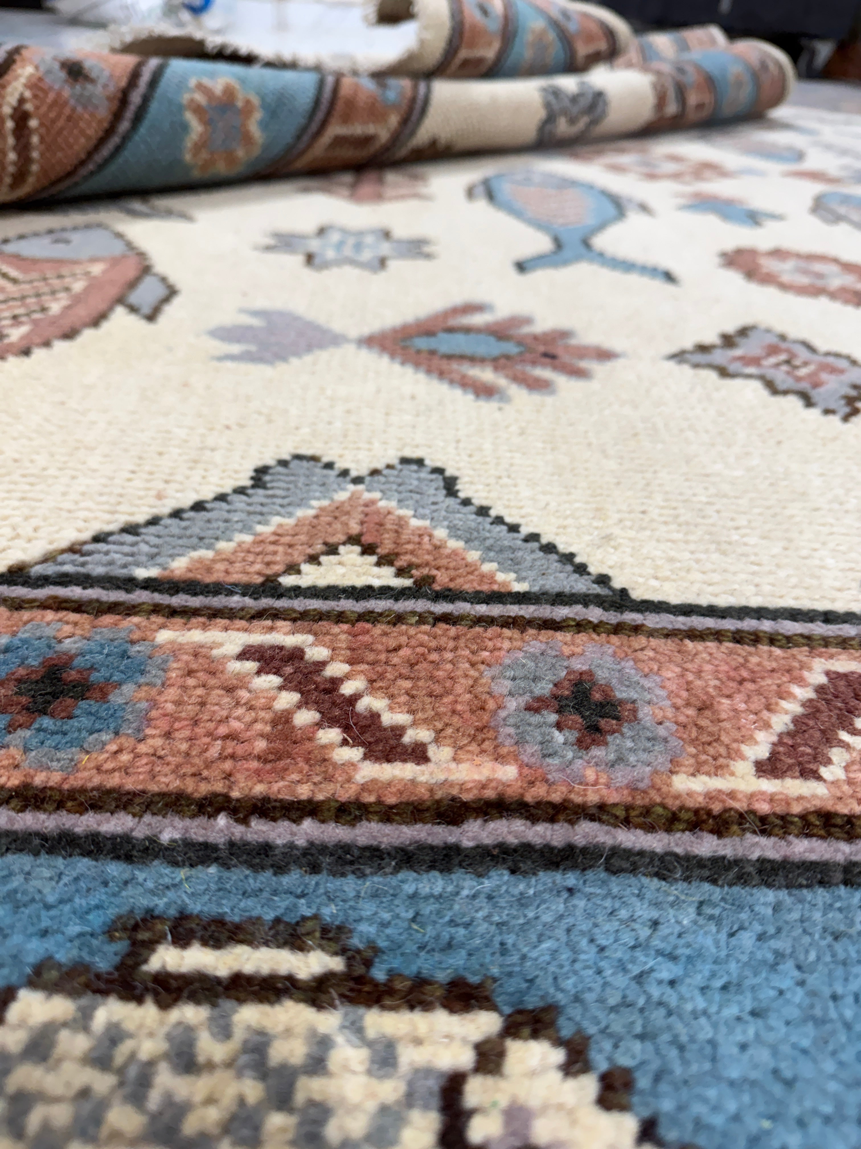 Fish Pattern Rug | Tribal Area Rug | Blue Rust Geometric Carpet | Coastal Boho Decor | Vintage Inspired Fish Rug