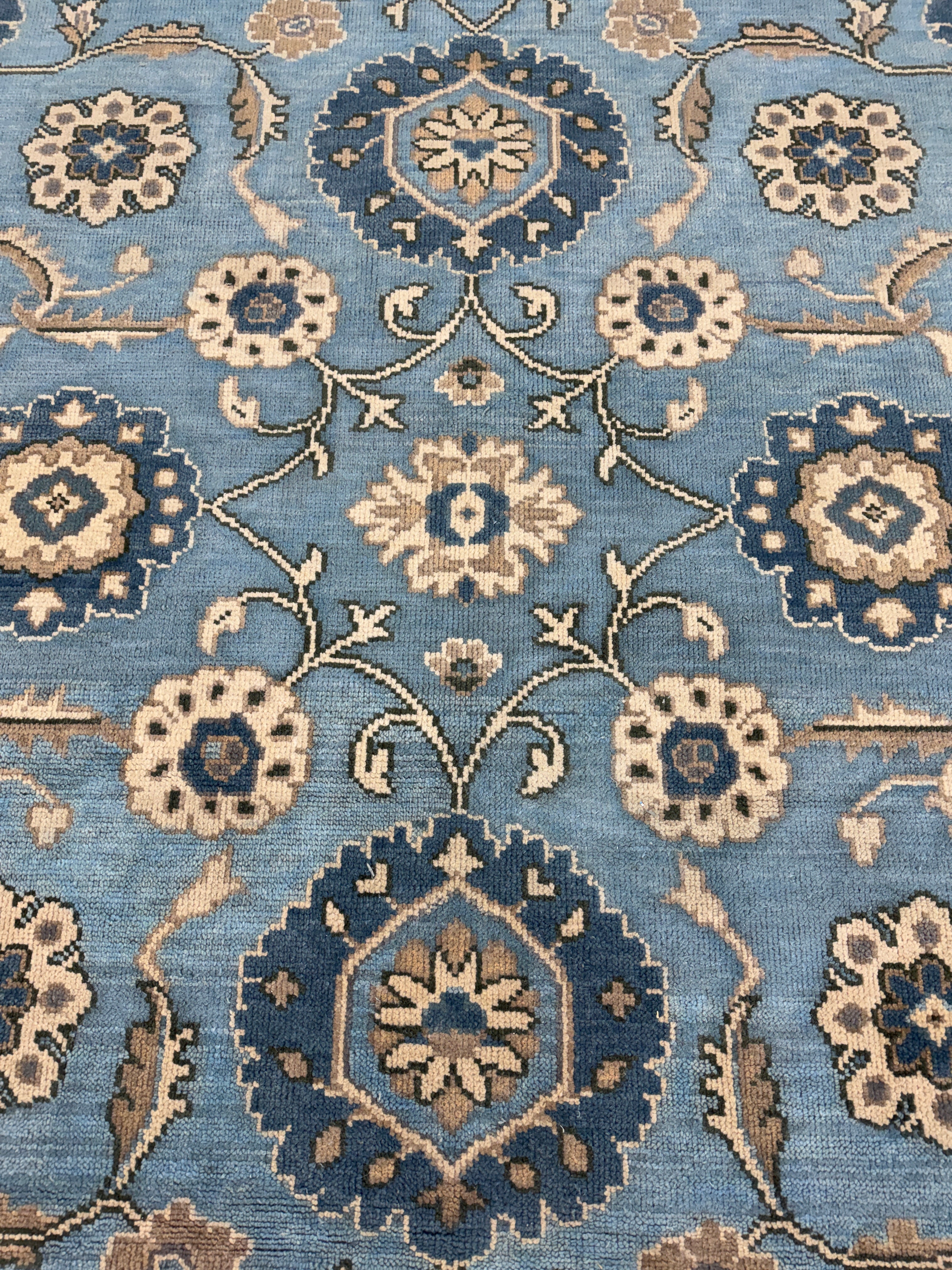 Vintage Blue Persian Rug, Traditional Floral Area Rug, Blue Beige Oriental Carpet, Classic Medallion Rug, Living Room Bedroom Rug
