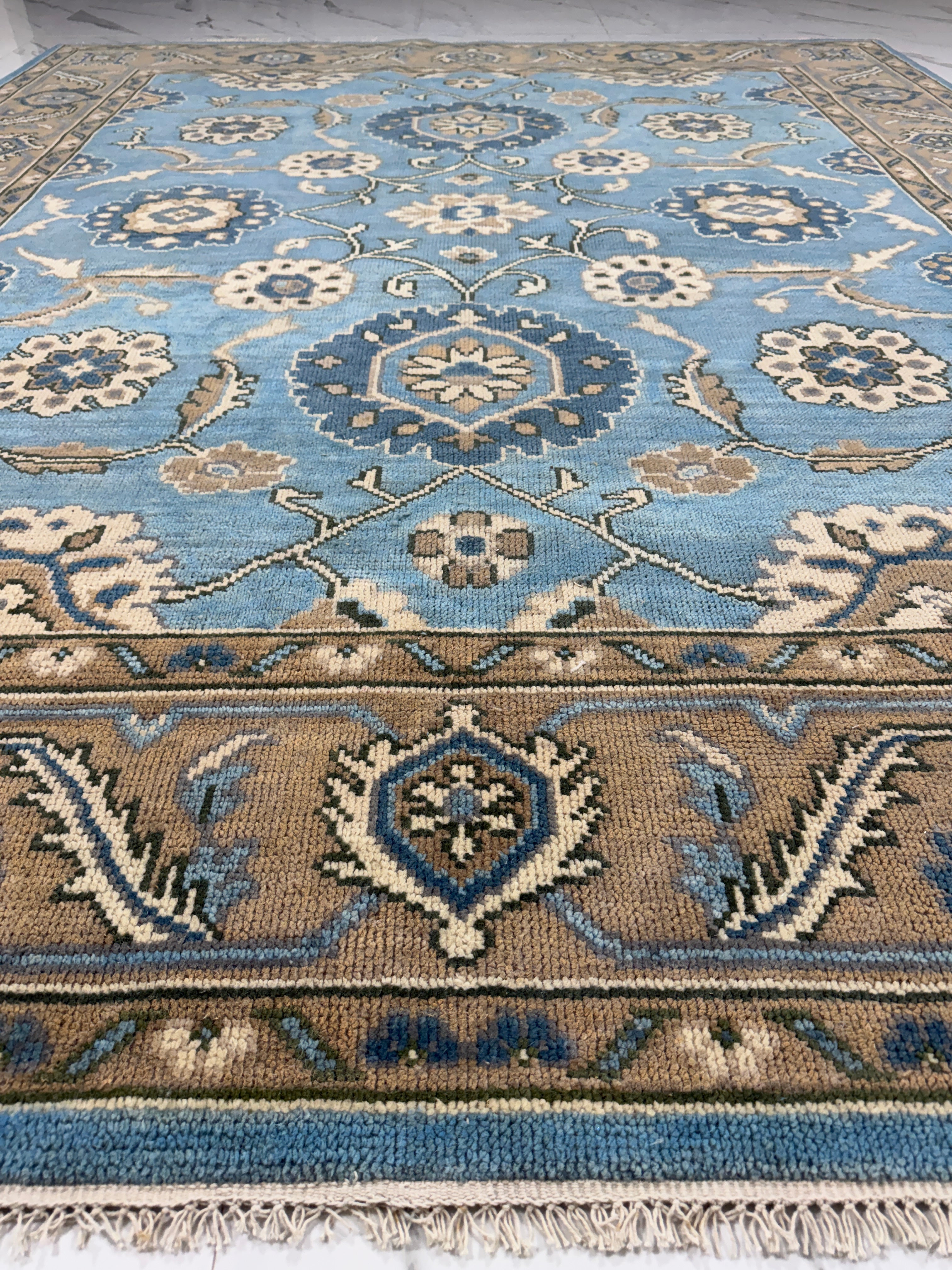 Vintage Blue Persian Rug, Traditional Floral Area Rug, Blue Beige Oriental Carpet, Classic Medallion Rug, Living Room Bedroom Rug