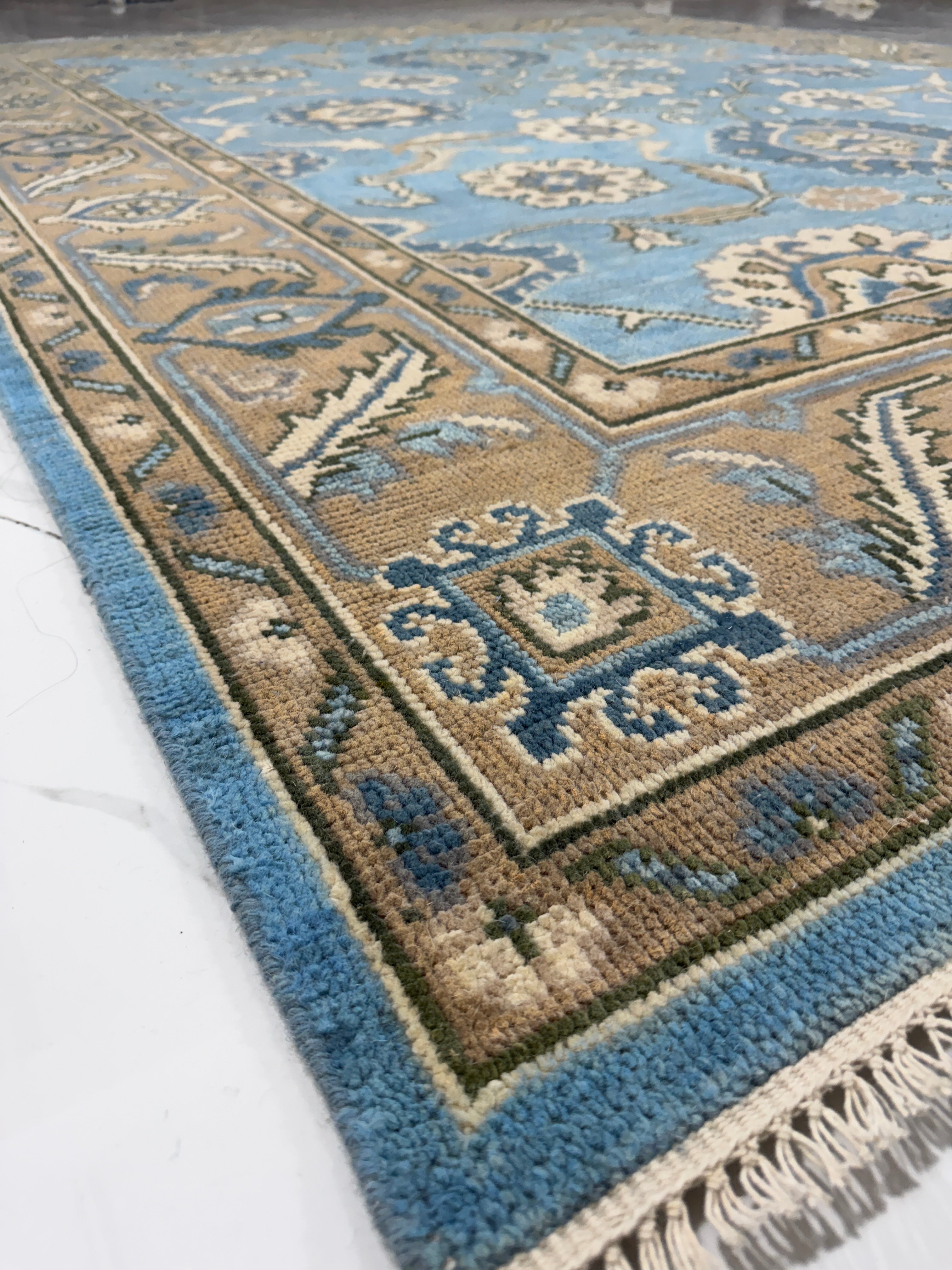 Vintage Blue Persian Rug, Traditional Floral Area Rug, Blue Beige Oriental Carpet, Classic Medallion Rug, Living Room Bedroom Rug