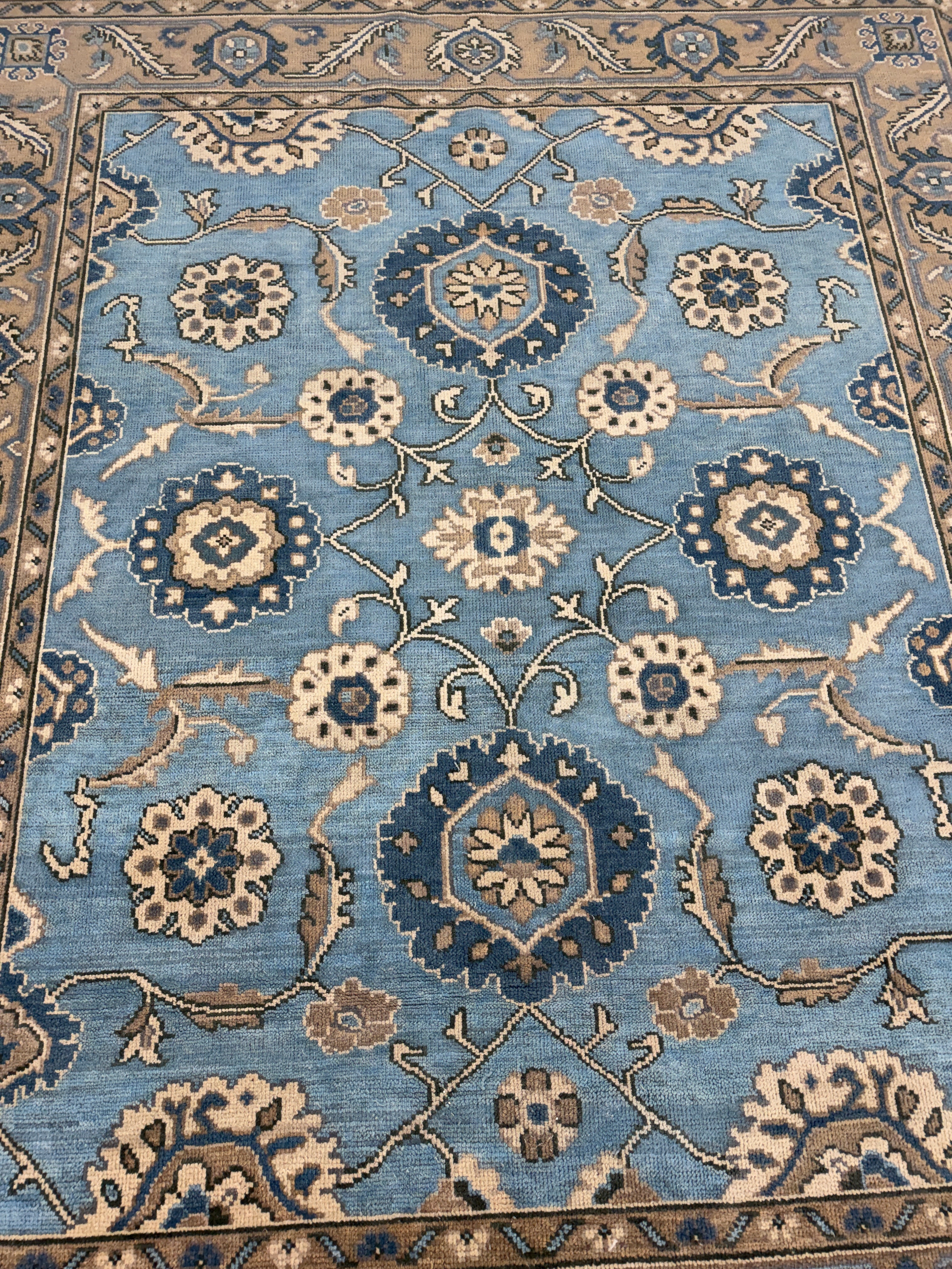 Vintage Blue Persian Rug, Traditional Floral Area Rug, Blue Beige Oriental Carpet, Classic Medallion Rug, Living Room Bedroom Rug