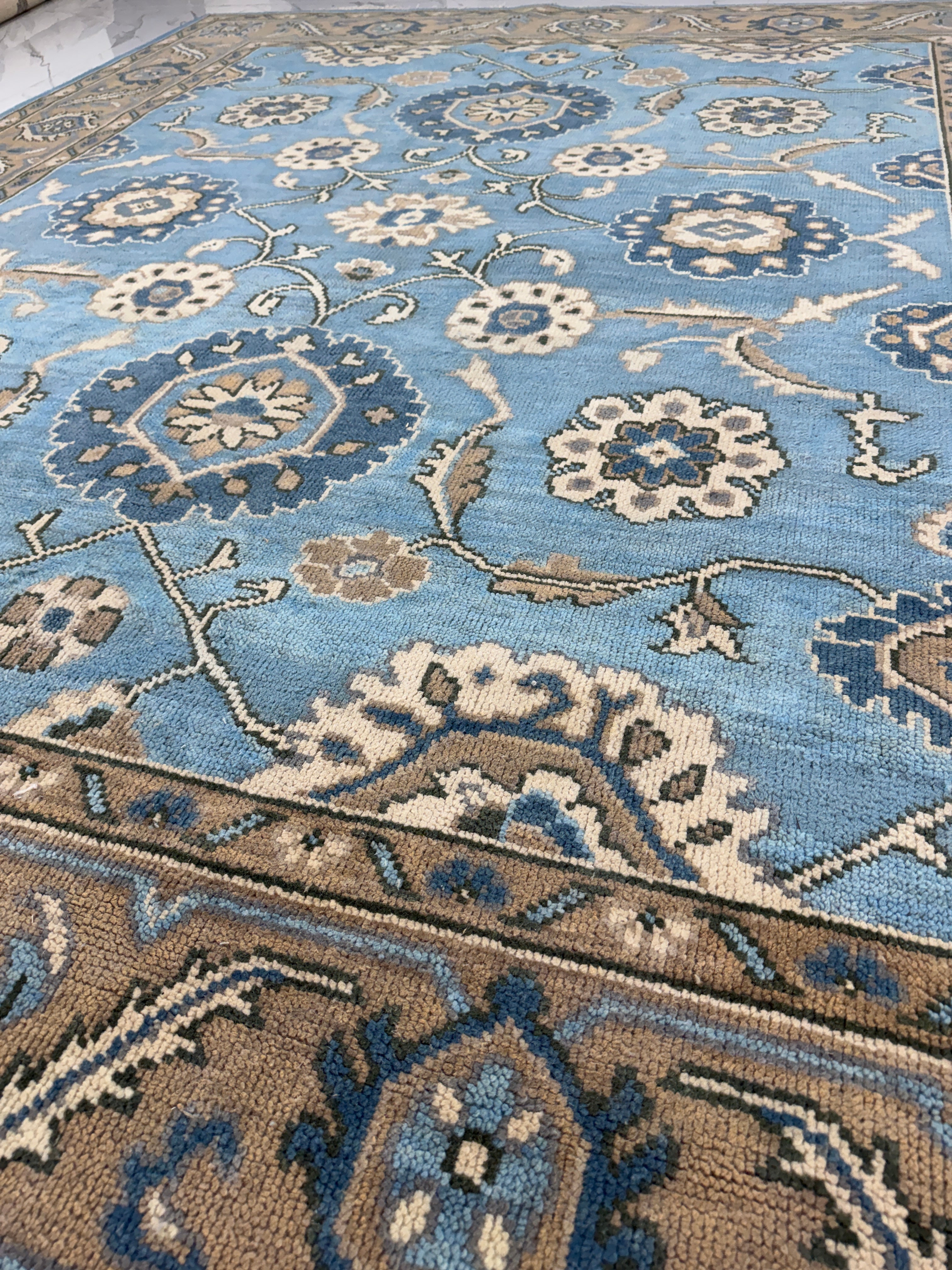 Vintage Blue Persian Rug, Traditional Floral Area Rug, Blue Beige Oriental Carpet, Classic Medallion Rug, Living Room Bedroom Rug