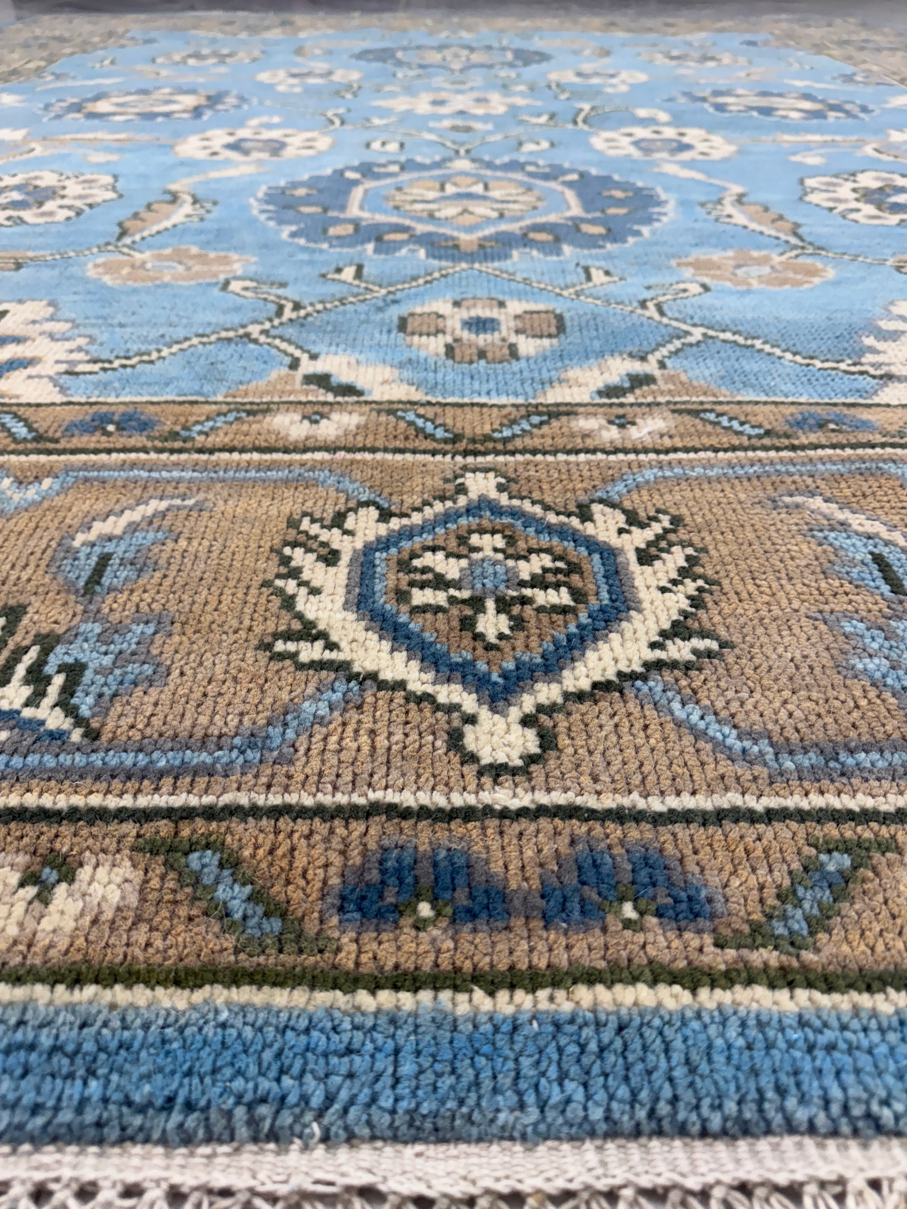 Vintage Blue Persian Rug, Traditional Floral Area Rug, Blue Beige Oriental Carpet, Classic Medallion Rug, Living Room Bedroom Rug