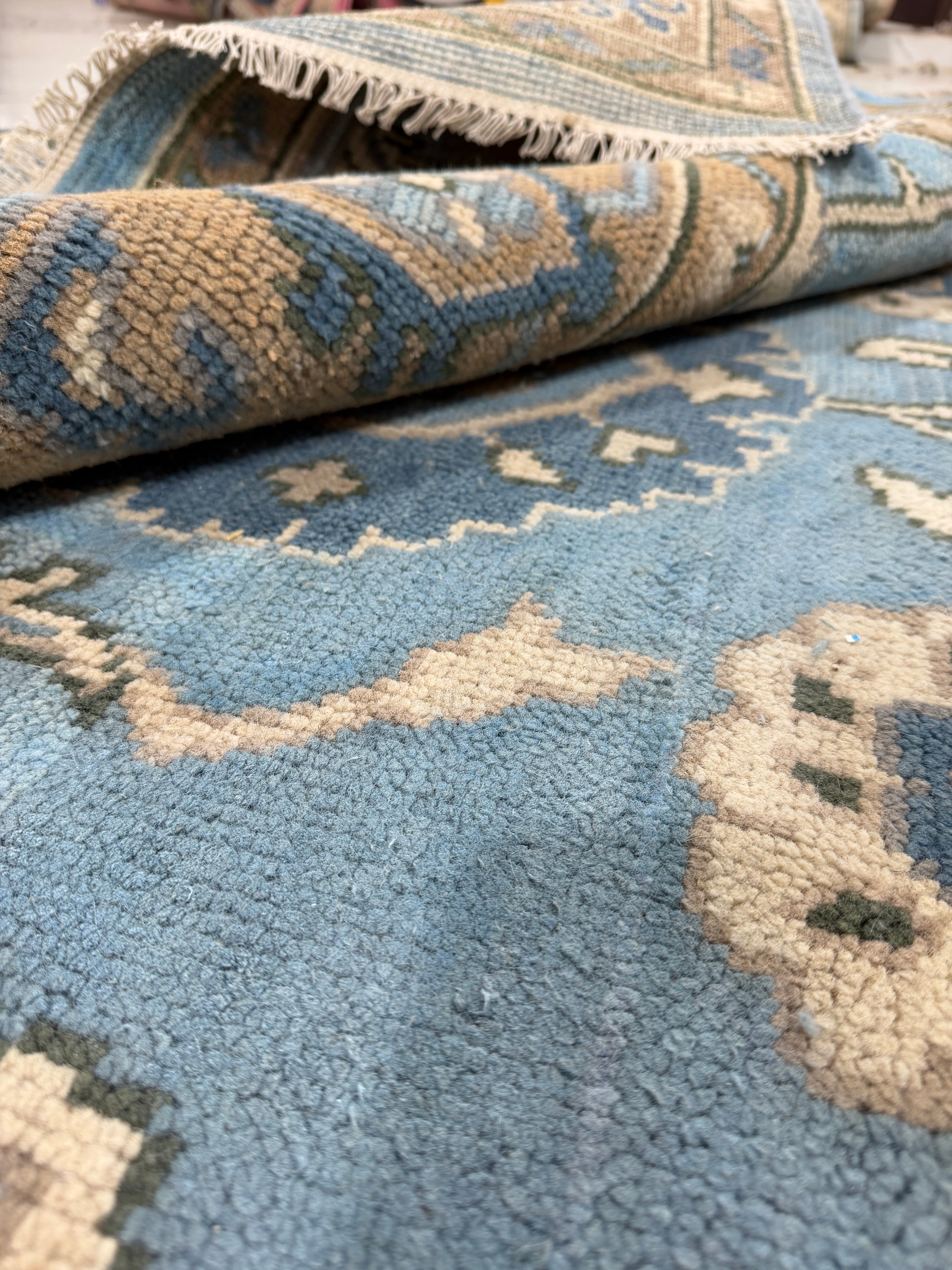 Vintage Blue Persian Rug, Traditional Floral Area Rug, Blue Beige Oriental Carpet, Classic Medallion Rug, Living Room Bedroom Rug
