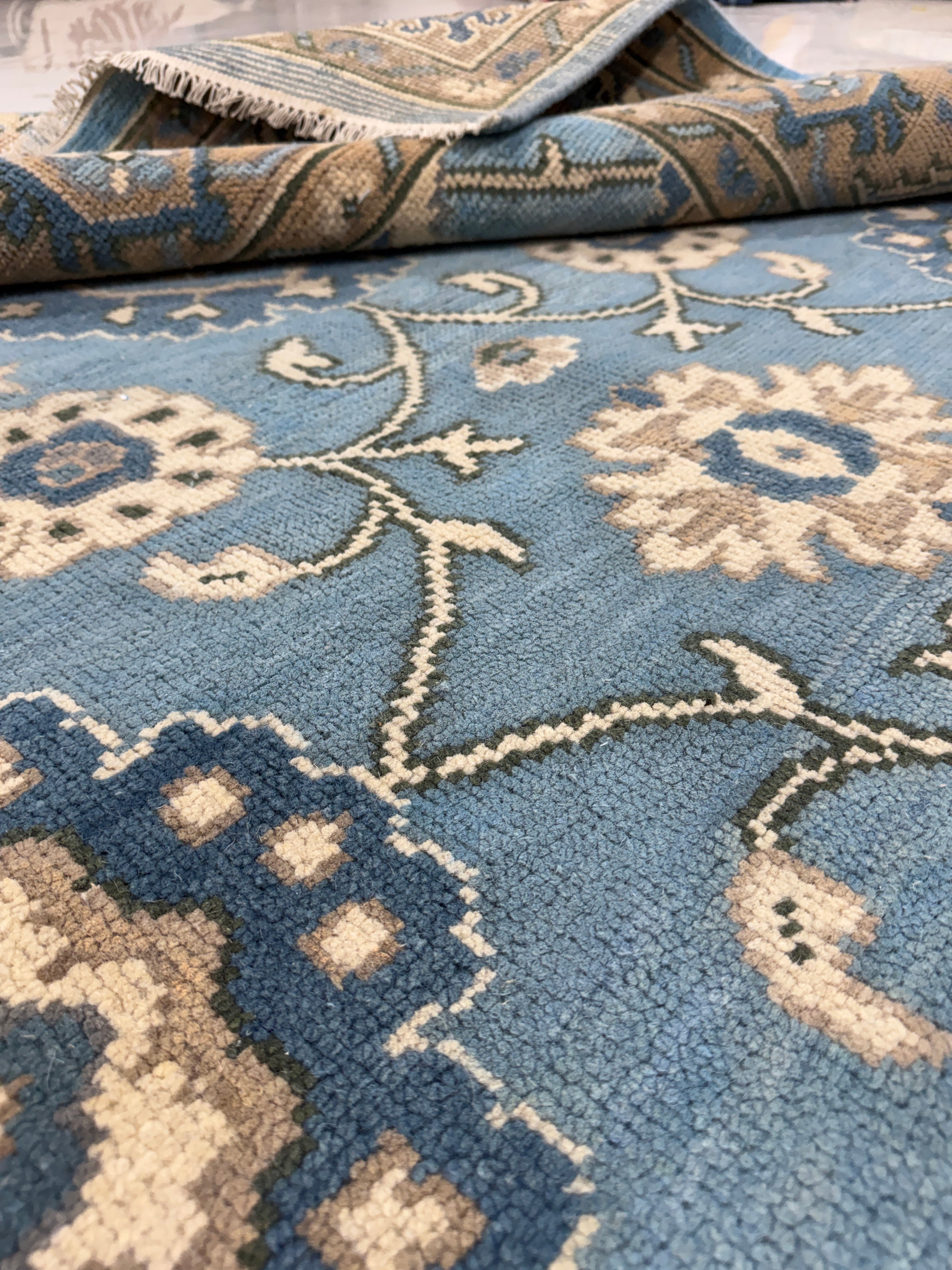 Vintage Blue Persian Rug, Traditional Floral Area Rug, Blue Beige Oriental Carpet, Classic Medallion Rug, Living Room Bedroom Rug