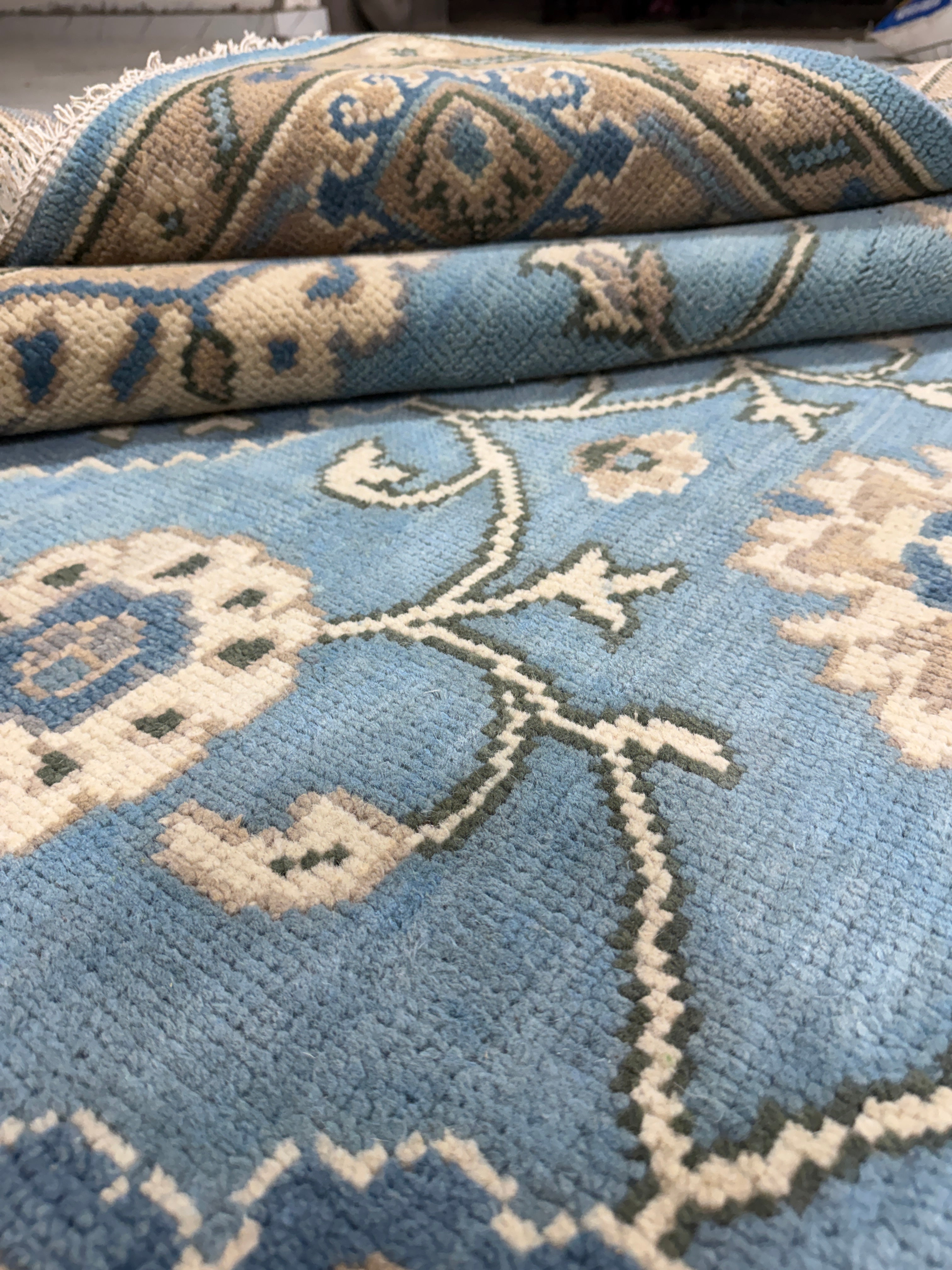 Vintage Blue Persian Rug, Traditional Floral Area Rug, Blue Beige Oriental Carpet, Classic Medallion Rug, Living Room Bedroom Rug