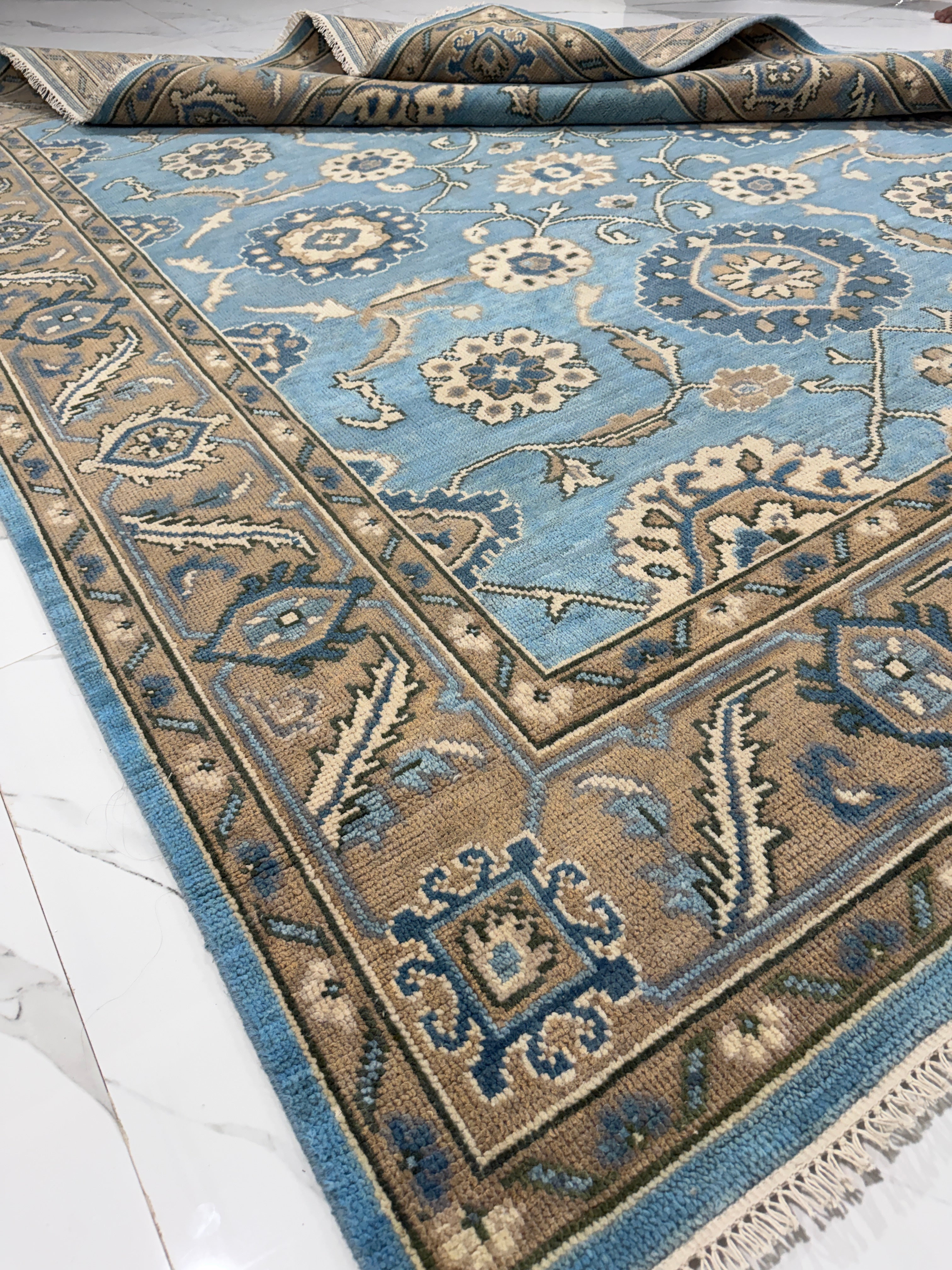 Vintage Blue Persian Rug, Traditional Floral Area Rug, Blue Beige Oriental Carpet, Classic Medallion Rug, Living Room Bedroom Rug
