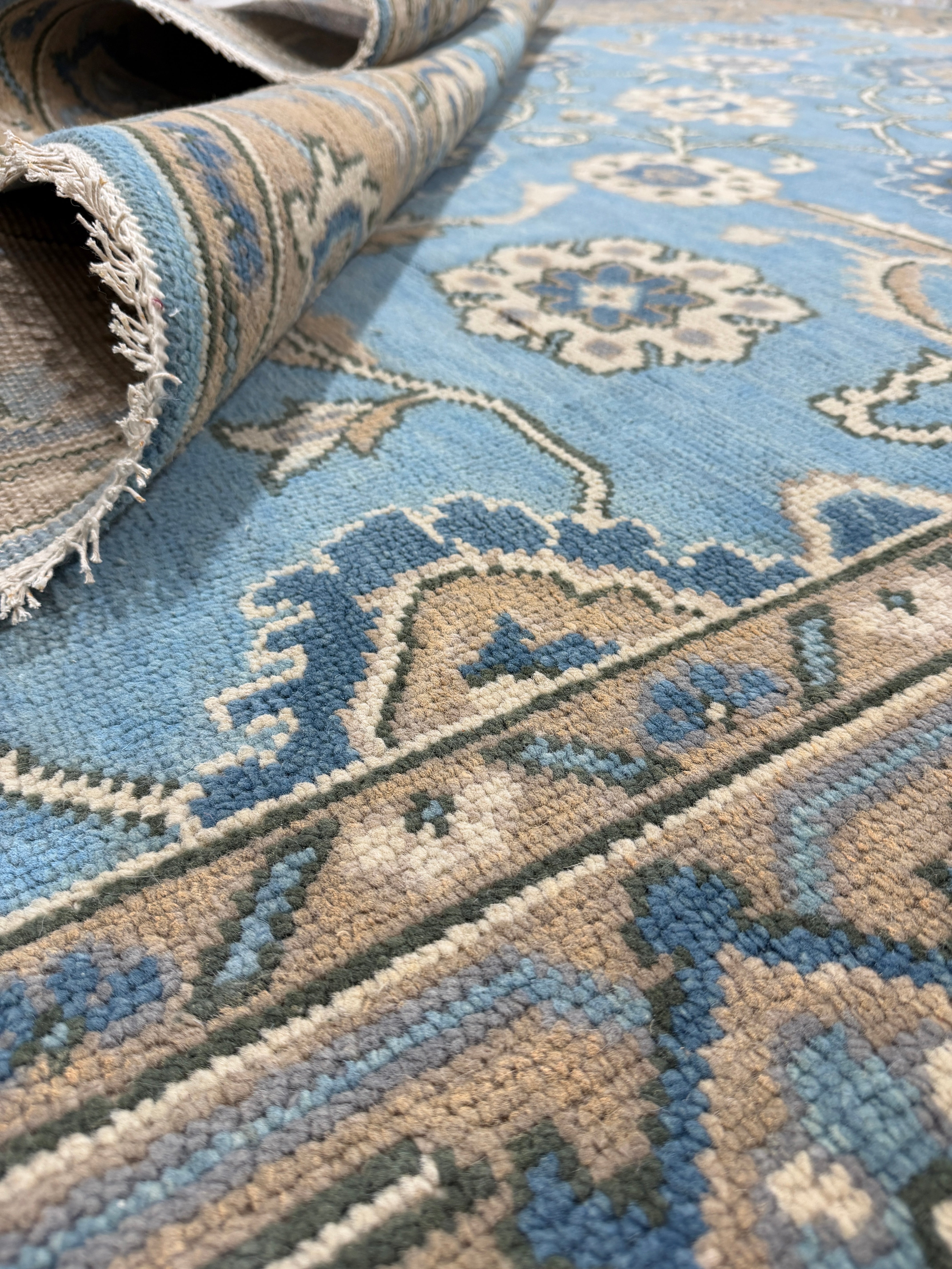 Vintage Blue Persian Rug, Traditional Floral Area Rug, Blue Beige Oriental Carpet, Classic Medallion Rug, Living Room Bedroom Rug