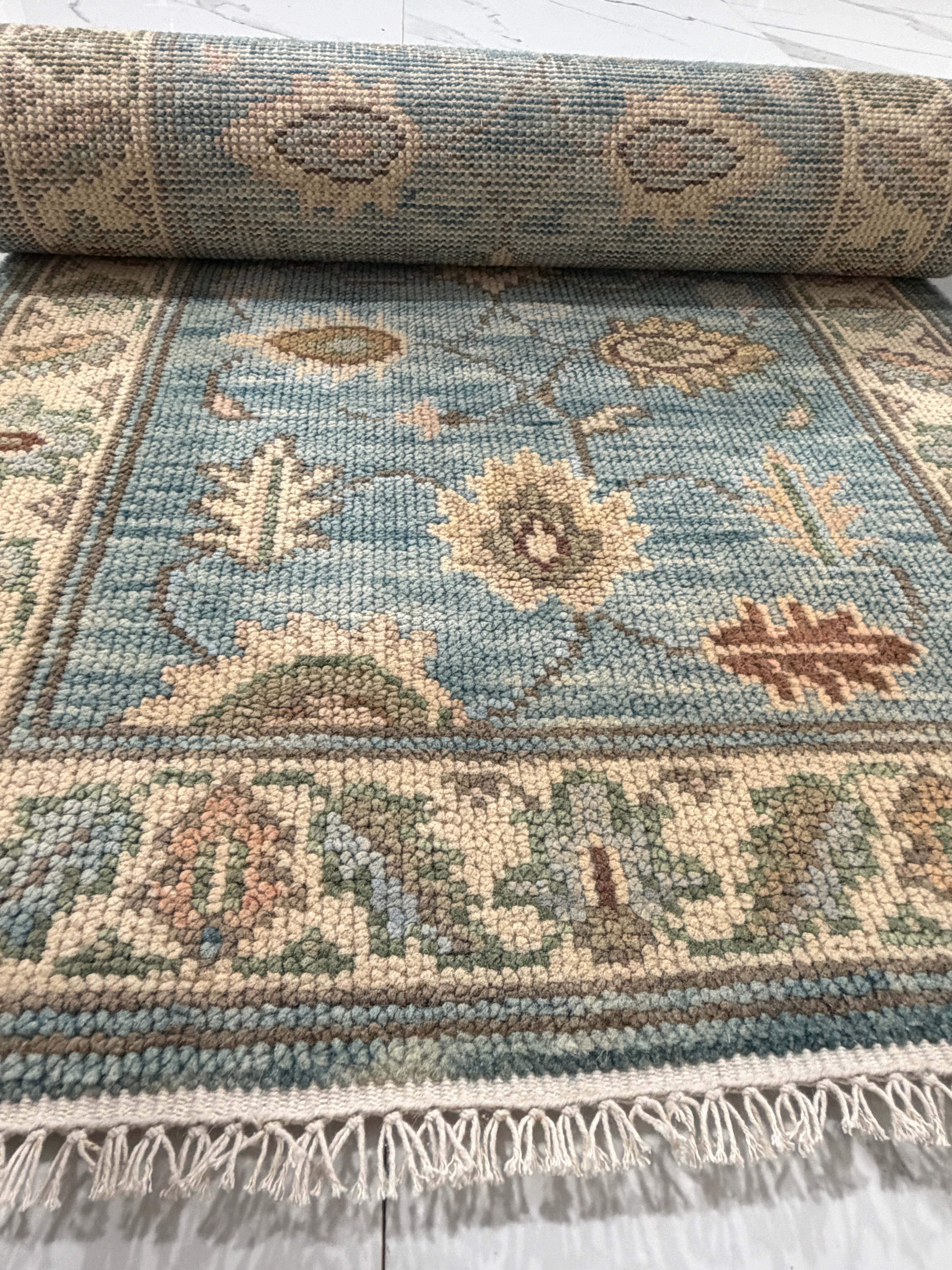 Sage Green Vintage Oushak Rug, Traditional Floral Medallion Area Carpet (Copy)
